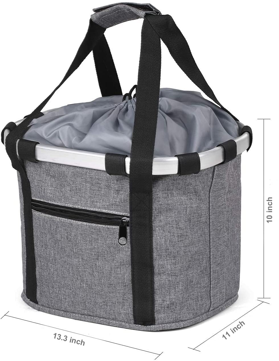 ENASGLOO Detachable Bike Basket, Dog Cat Bicycle Handlebar Front Bag Pet Carrier with 5 FT Dog Leash for Cycling, Shopping, Picnic, and Outdoor (Gray)