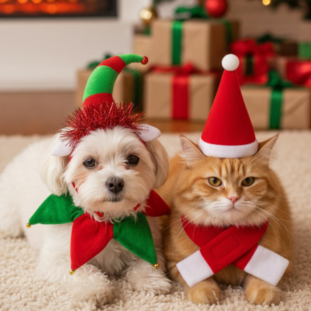 Talltalk 3 Packs Pet Christmas Costume Includes 3 Dog Christmas Caps with 3 Dog Collars and Scarves, Santa Xmas Tree Pet Costume Accessories for Puppy Cat Winter New Year Holiday Supplies