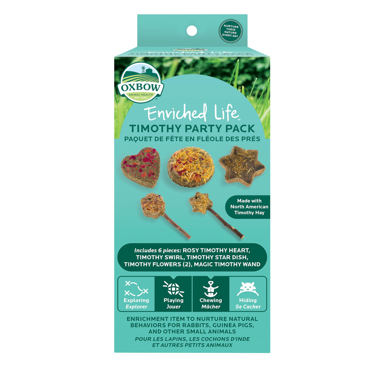 Oxbow Enriched Life Timothy Party Pack – Rabbit and Guinea Pig Toys, Chinchilla and Hamster Enrichment, Small Pet Accessories for Cages, Bunny Chew Toys Made with Timothy Hay, 6 Piece Variety Set
