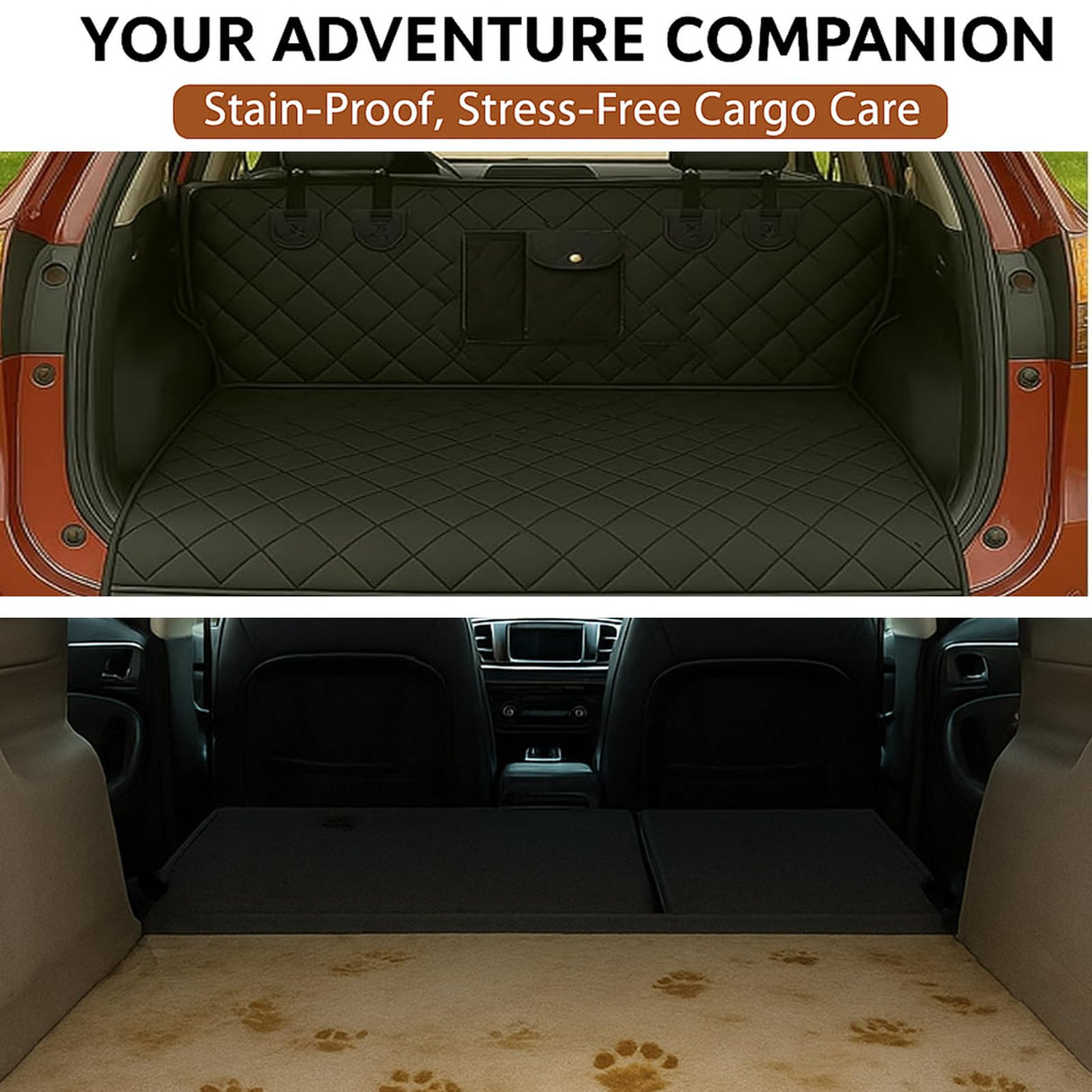 fidozen Universal Cargo Liner for SUV – Waterproof Dog Trunk Mat, Non-Slip Back Seat Protector, Car Bed Cover, Pet Barrier, Rear Liner Accessories for Trucks & Sedans, Universal Fit Trunk Cover