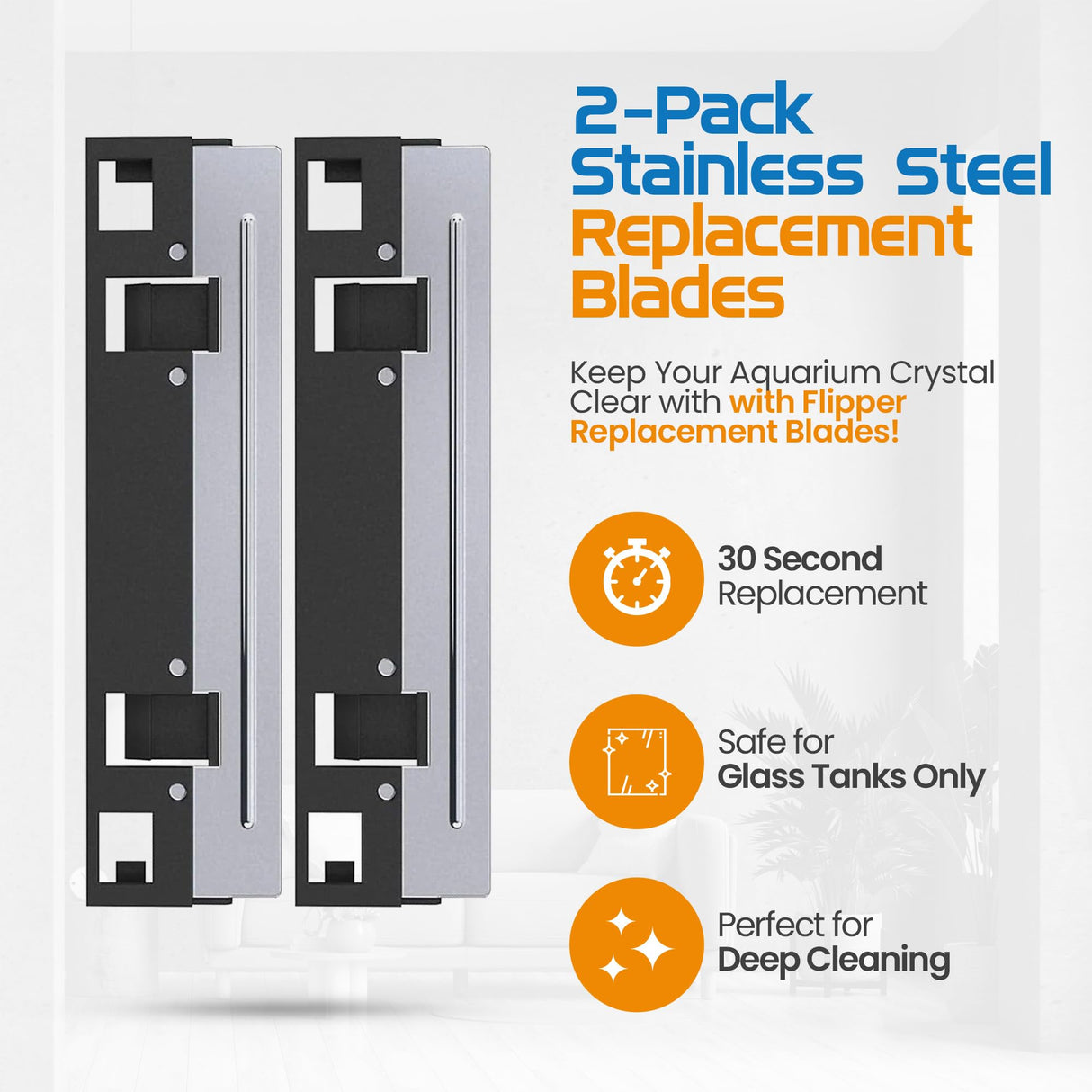 Flipper Max Aquarium Algae Remover for Fish Tank Cleaner Replacement Blades, Pack of 2 - Glass Scraper Blades for Cleaning Kits - Water Cleaning Accessory