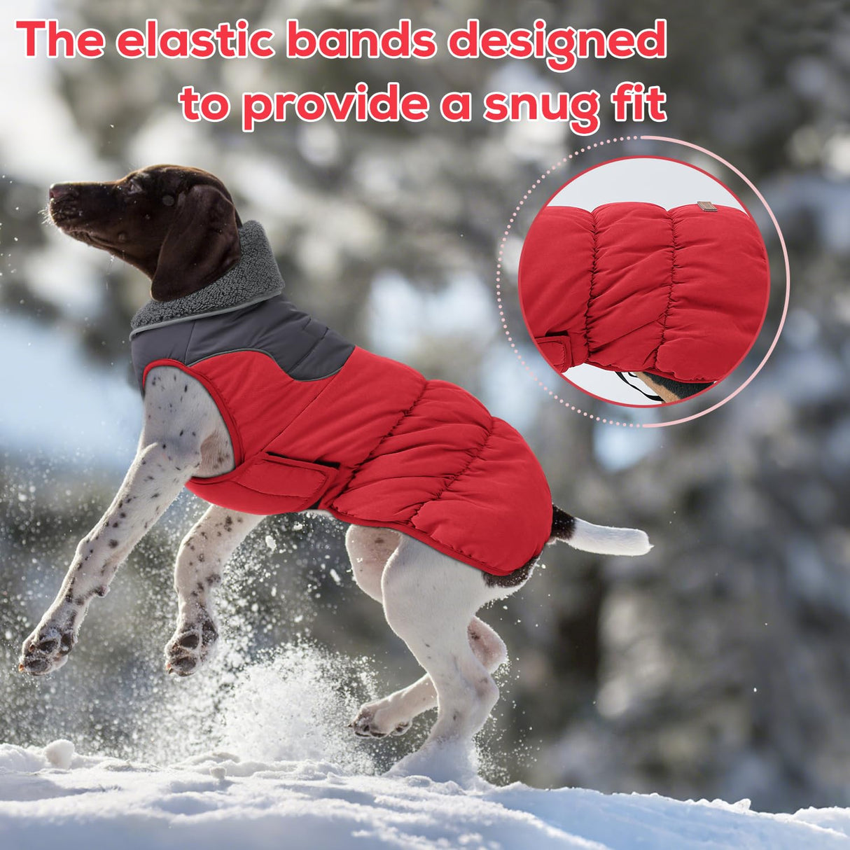 EMUST Dog Winter Coat XL, Thicken Fleece Lining Dog Snow Jacket Vest for Winter with Turtleneck, Adjustable Pet Puffer Jacket Snowsuit for Cold Weather, Red