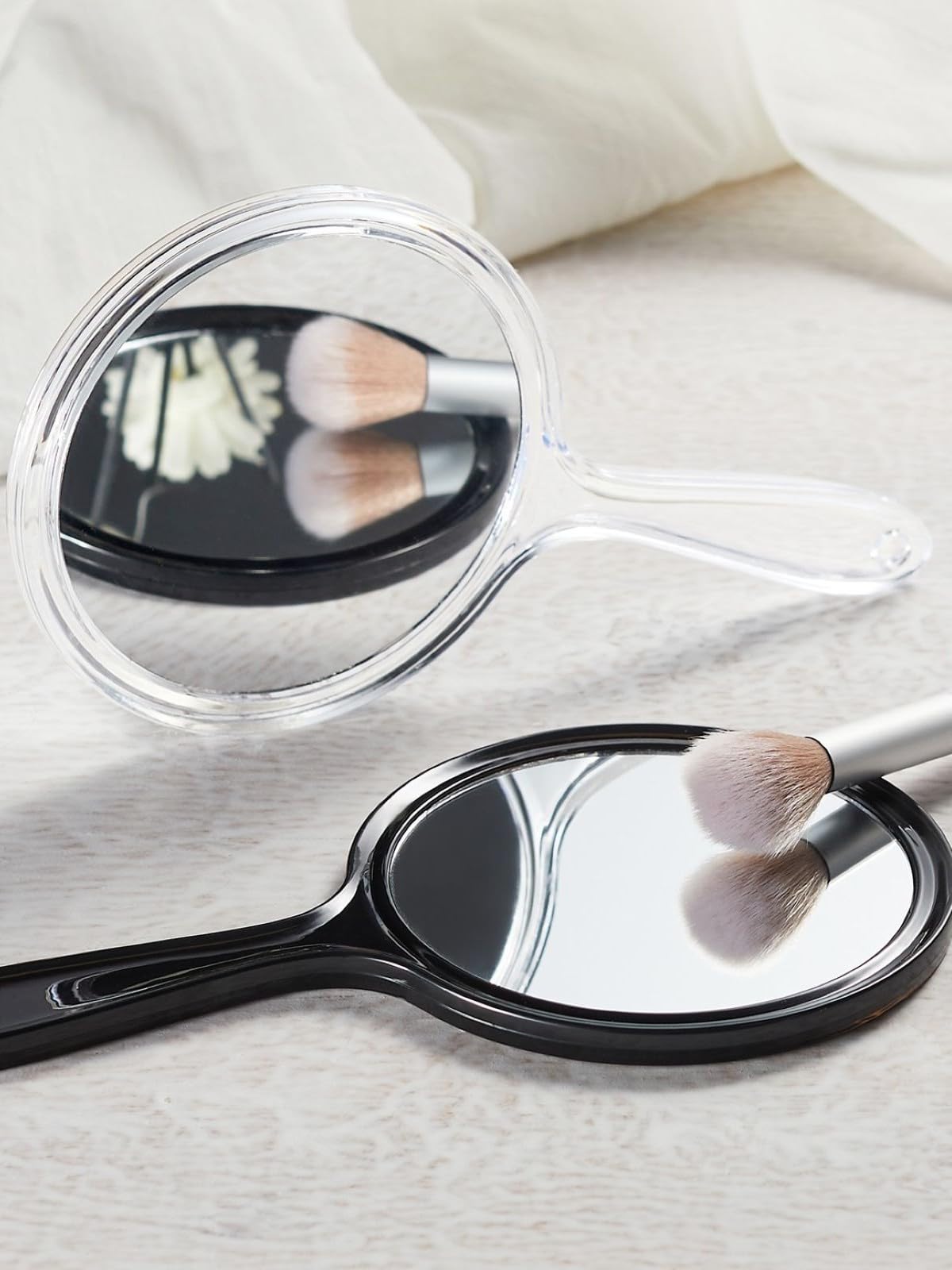 Hand Mirror, Double-Sided 1X/5X Magnifying Mirror with Handle, Acrylic, 8.3" L x 4.5" W, Clear, Pack of 1