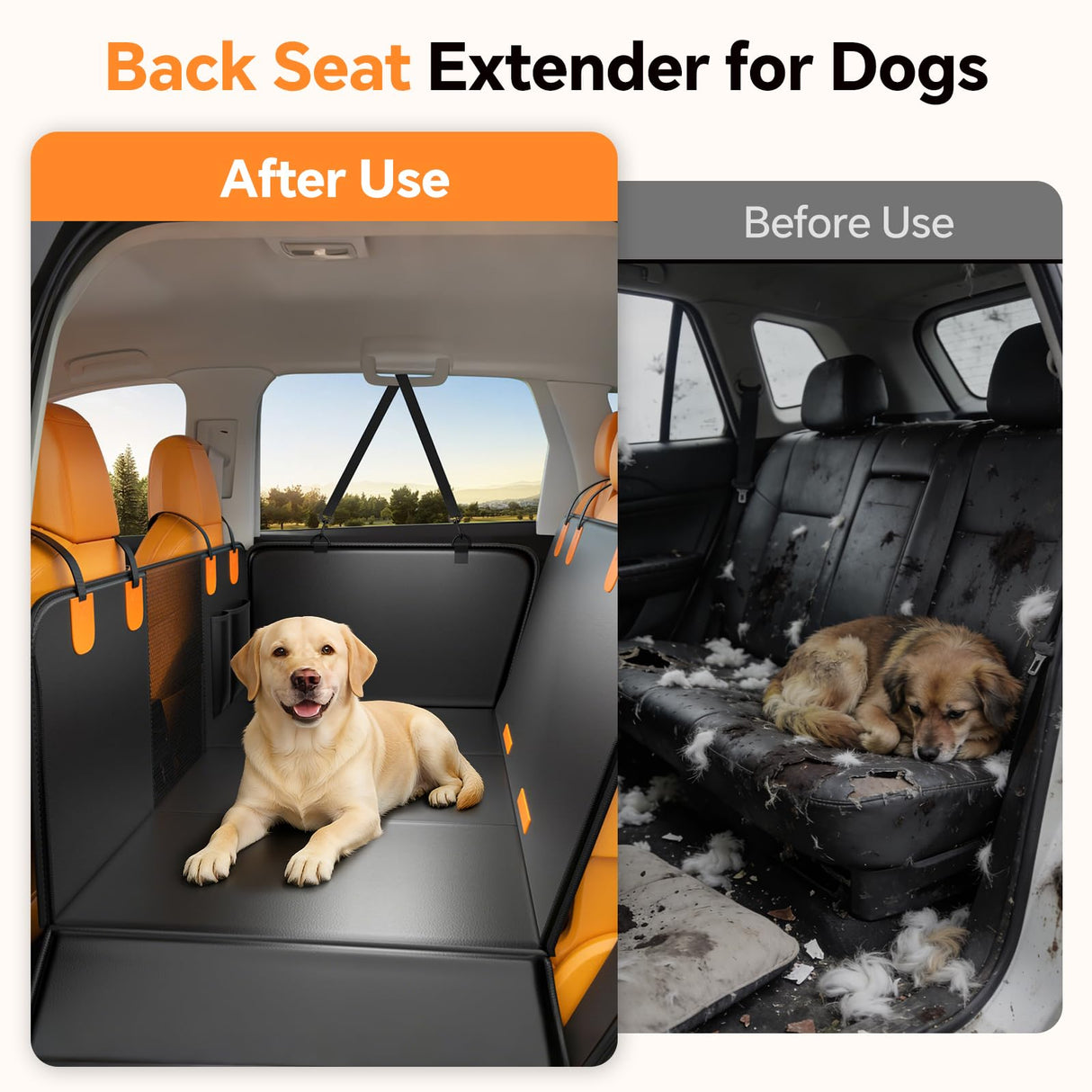 FALDAA Dog Car Seat Cover, Back Seat Extender for Dogs 400LBS Capacity, Dog Hammock for Car PU Leather, Hard Bottom Dogseat Cover Universal Car Fit, Waterproof DogSeat Cover for Car SUV Truck