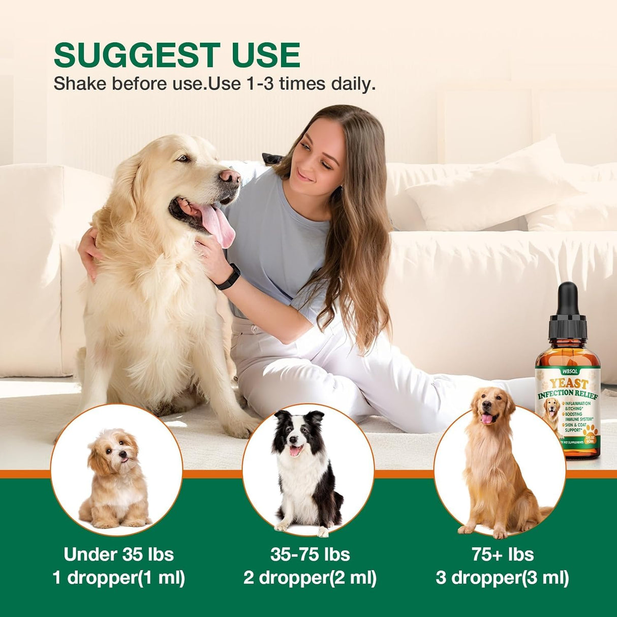 Yeast Infection Treatment for Dogs & Cats - Dog Ear & Skin Itch Relief, Allergy Symptoms Relief, Reduces Inflammation & Irritation - Supports Immune Health with Multivitamins Probiotics, 2 fl oz
