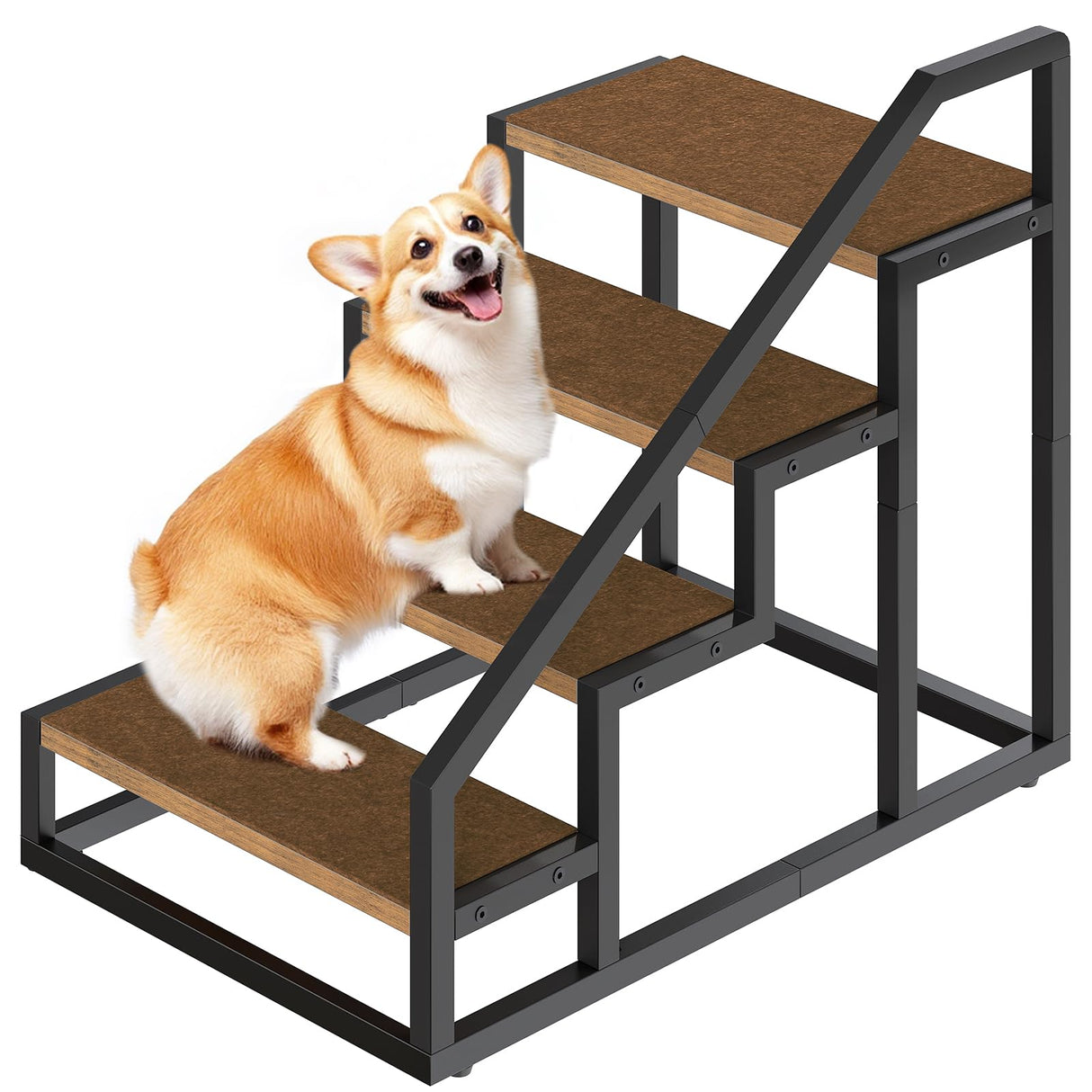 YATINEY Dog Stairs for Small Dogs, 4-Steps Dog Steps for High Beds and Couch, 20.5”H Pet Steps with Non-Slip, Brown and Black LT01BV