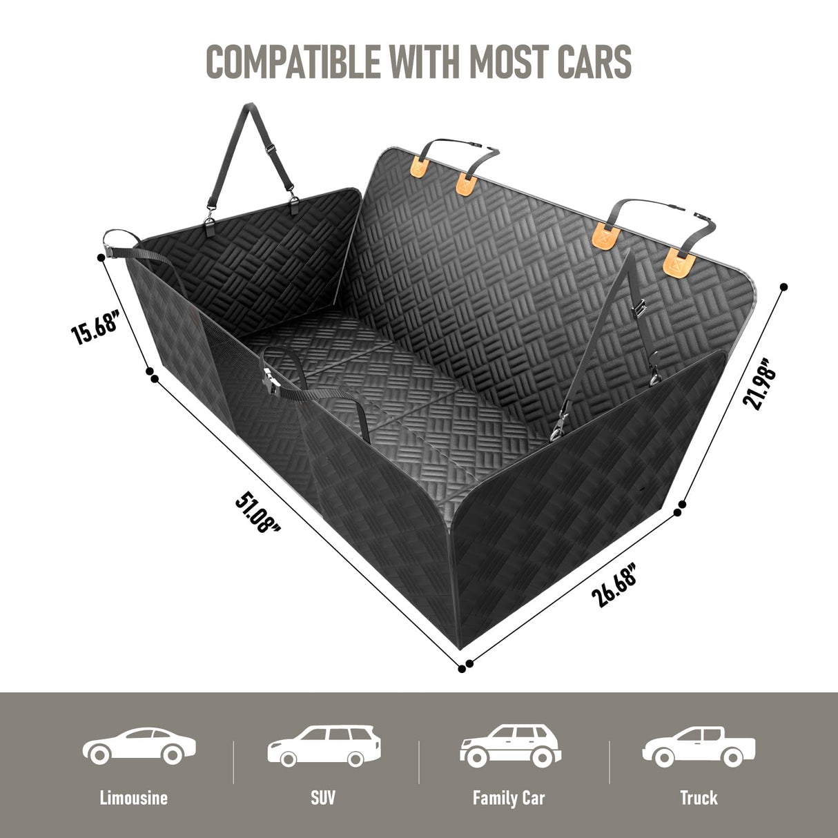 ELLINI Dog Car Seat Cover for Back Seat, Hard Bottom Waterproof Back Seat Extender for Dogs, Supports 400lbs, Non-Slip Surface, Durable Dog Hammock for Car, SUV, and Truck