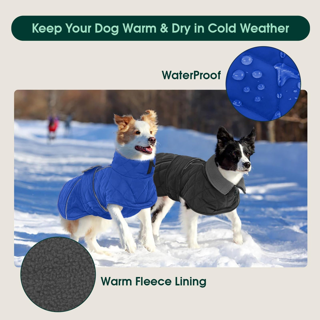 Kuoser Extra Warm Dog Coat, Windproof Cold Weather Dog Jackets for Large Dogs, Thick Fleece Lining Pet Turtleneck Snowsuit Reflective Adjustable Puppy Winter Coat Doggie Snow Jacket Blue, XL