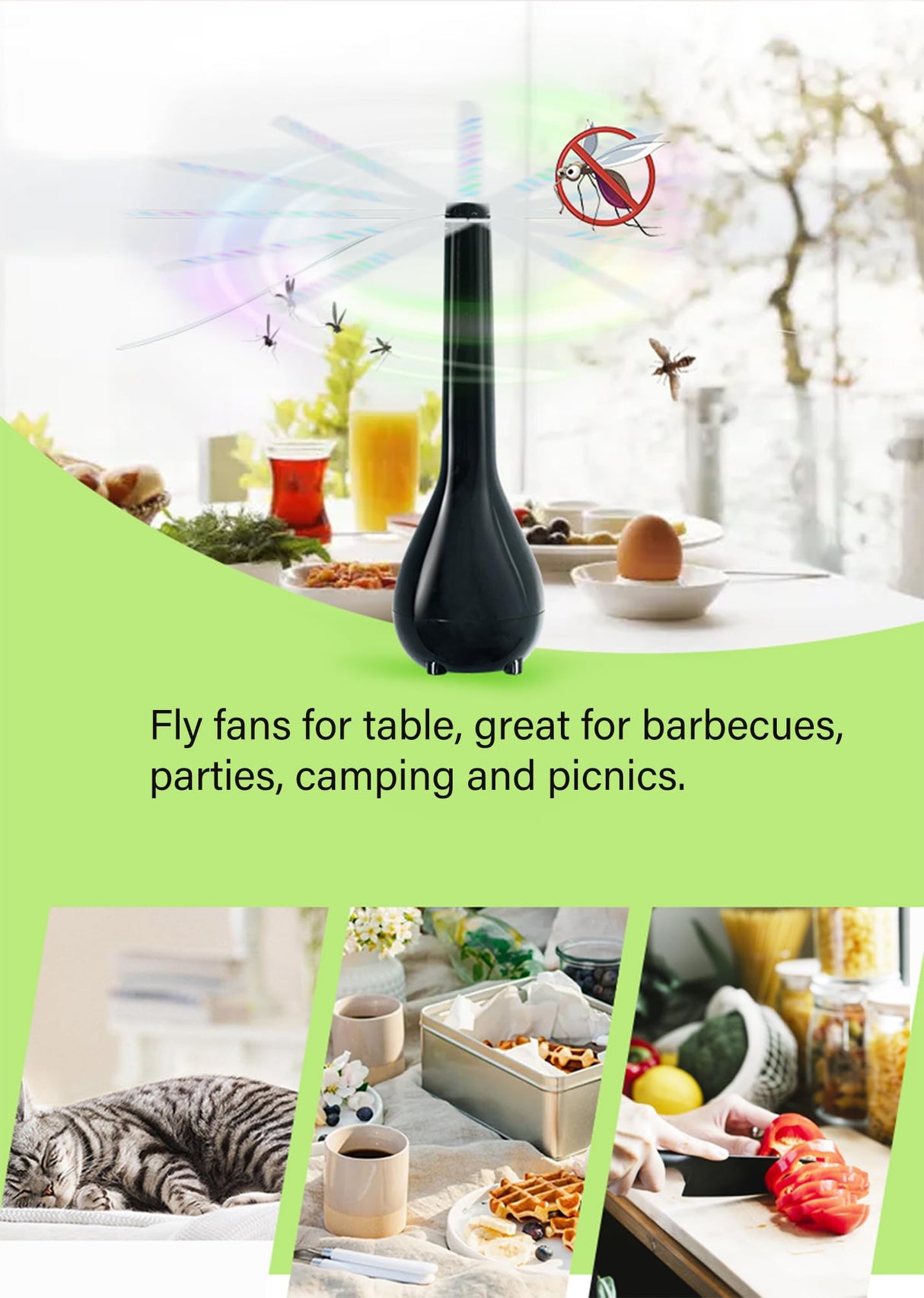 HUT-Fly Fans for Tables,Portable Fan for Outdoor Indoor,Restaurant Patio Fly Fan,Battery USB Fan,Black(4 pack)