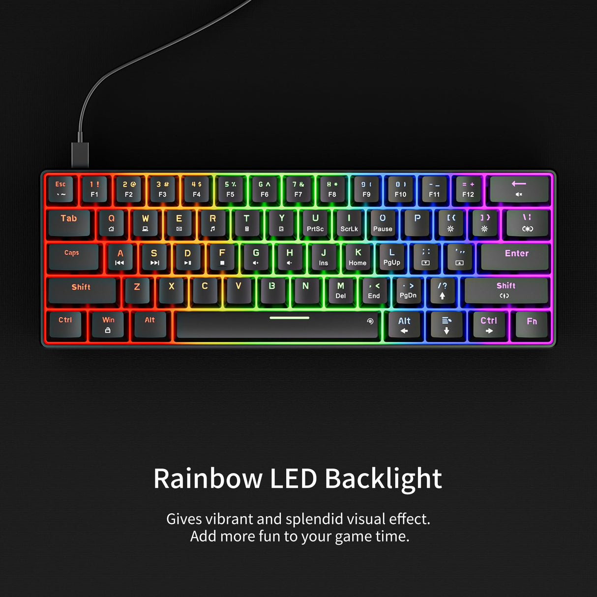 GM611 Mechanical Keyboard,Rainbow LED Backlit Gaming Wired Keyboards Compact Mini 61 Keys Portable 60 Percent Mechanical Keyboard with Black Keycaps,for Windows Laptop PC Linear Red Switches