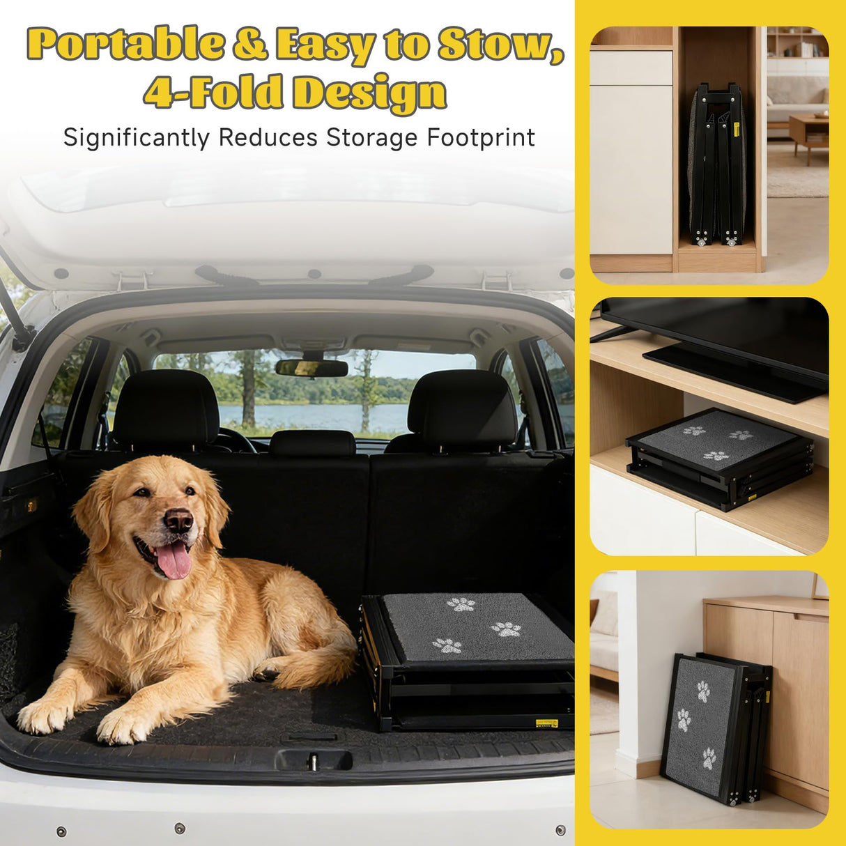 Upgraded Dog Ramp for Car 71" X-Long & 19.7" Wider Portable Dog Ramps for Large Dogs Non Slip Rug Surface Extra Wide Steps for SUV Car and Truck Folding Dog Ramp Supports Up to 270LBS