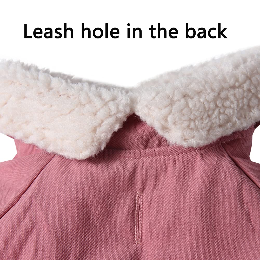 Vecomfy V-Collar Dog Coats for Medium Dogs Sweater Fleece Lining Warm Doggie Jacket for Cold Winter Pink L