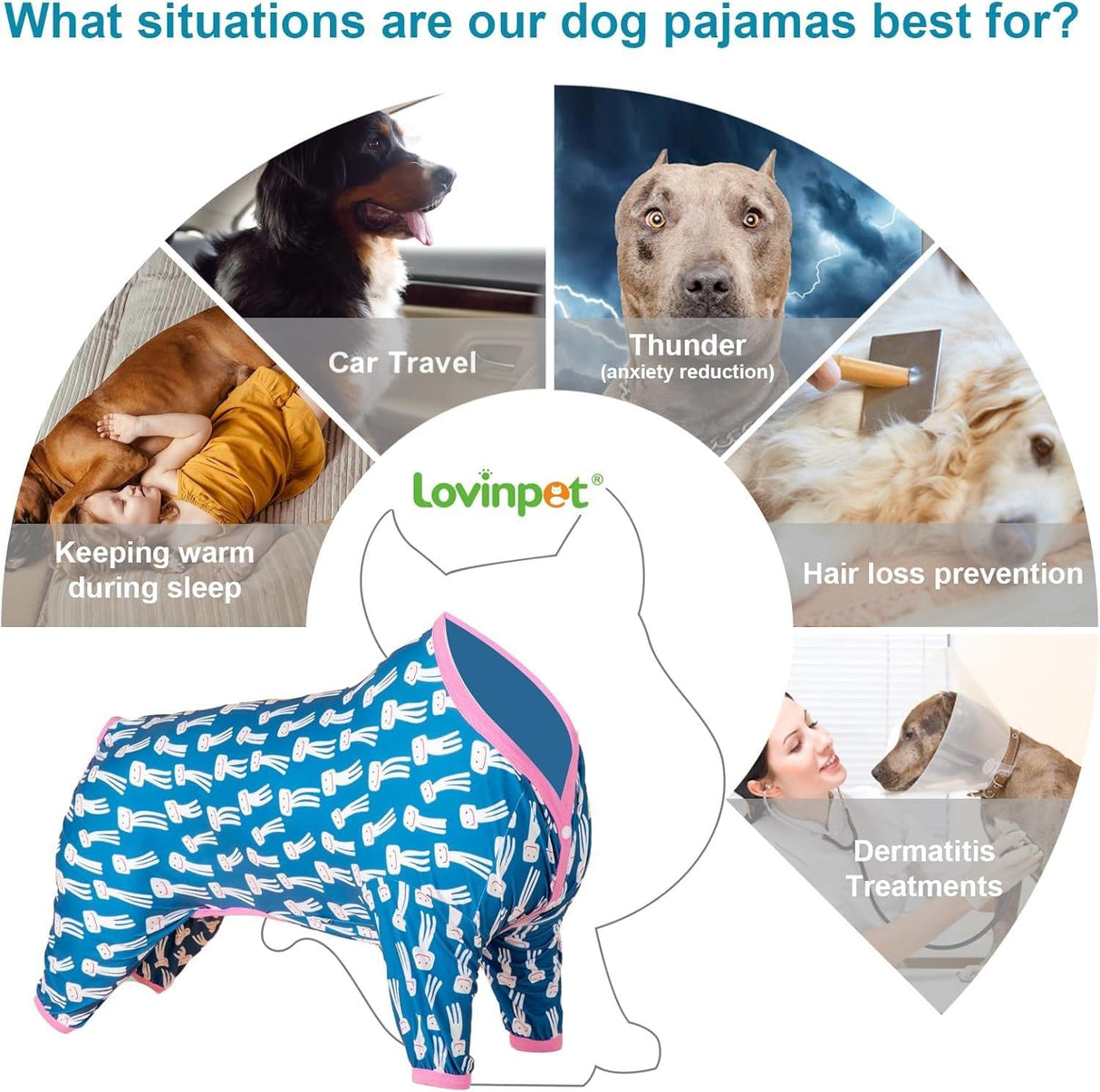 LovinPet Large Dog Jumpsuit, Dog Pjs, Lightweight Stretchy Fabric, Blue Octopus Print Dog Jumpsuit, Onesies for Dogs, Pitbull Shirt, Pajamas for Pitbulls, Easy to Wear Large Dog Clothes,2XL