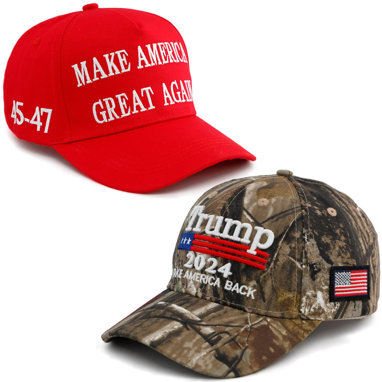 Nigua MAGA Hat, 2PCS 45-47 Trump 2024 Hat Make America Great Again Slogan Baseball Cap
