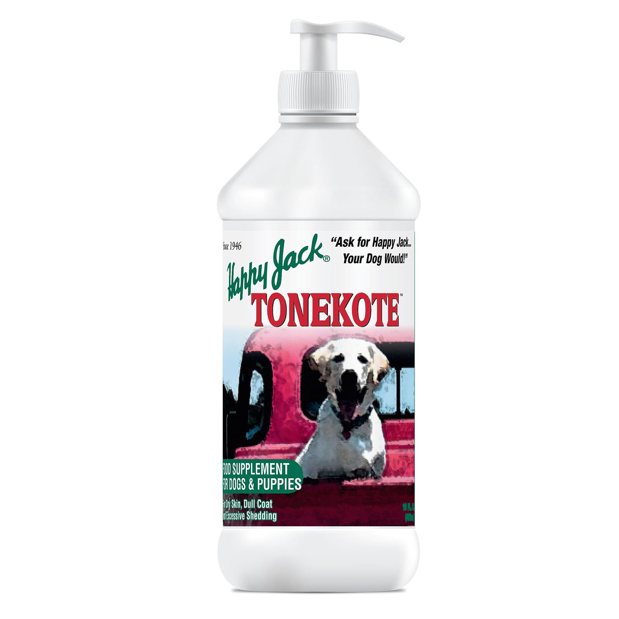 Happy Jack Tonekote Dog Skin & Coat Supplement, Oil for Dogs with Essential Fatty Acids & Vitamins for Itch Relief, Hot Spots, Dull Coat, Dry Skin, Excessive Shedding, 16 oz
