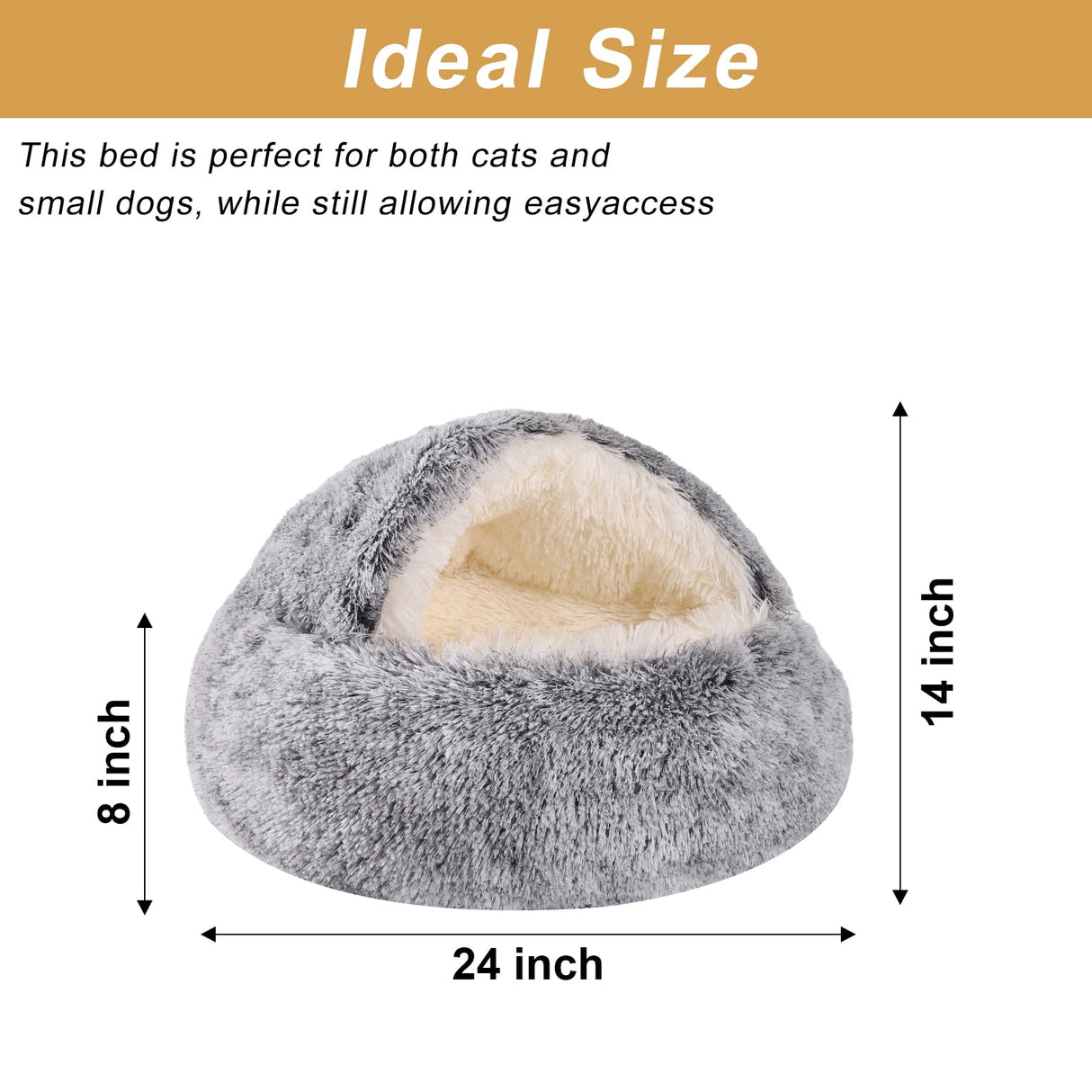 Dog Beds for Small Dogs, Cat Bed Cave, Washable Cute Cat Bed, Cozy Nook Pet Bed for Dogs or Cats, Anti-Slip Puppy Bed Fits up to 22 lbs Pets(Grey, 24" x 24")