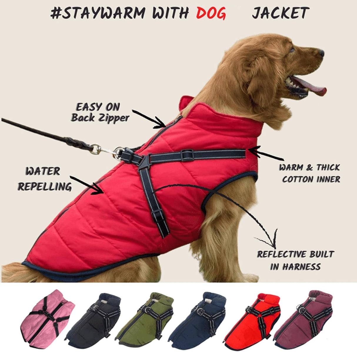 Presumablyi Waterproof Winter Dog Jacket with Built-in Harness, Dog Jacket with Harness, Pawbb - Waterproof Winter Jacket with Built-in Harness,Presumablyi Jacket,Reflective with Zipper (Pink, 5XL)