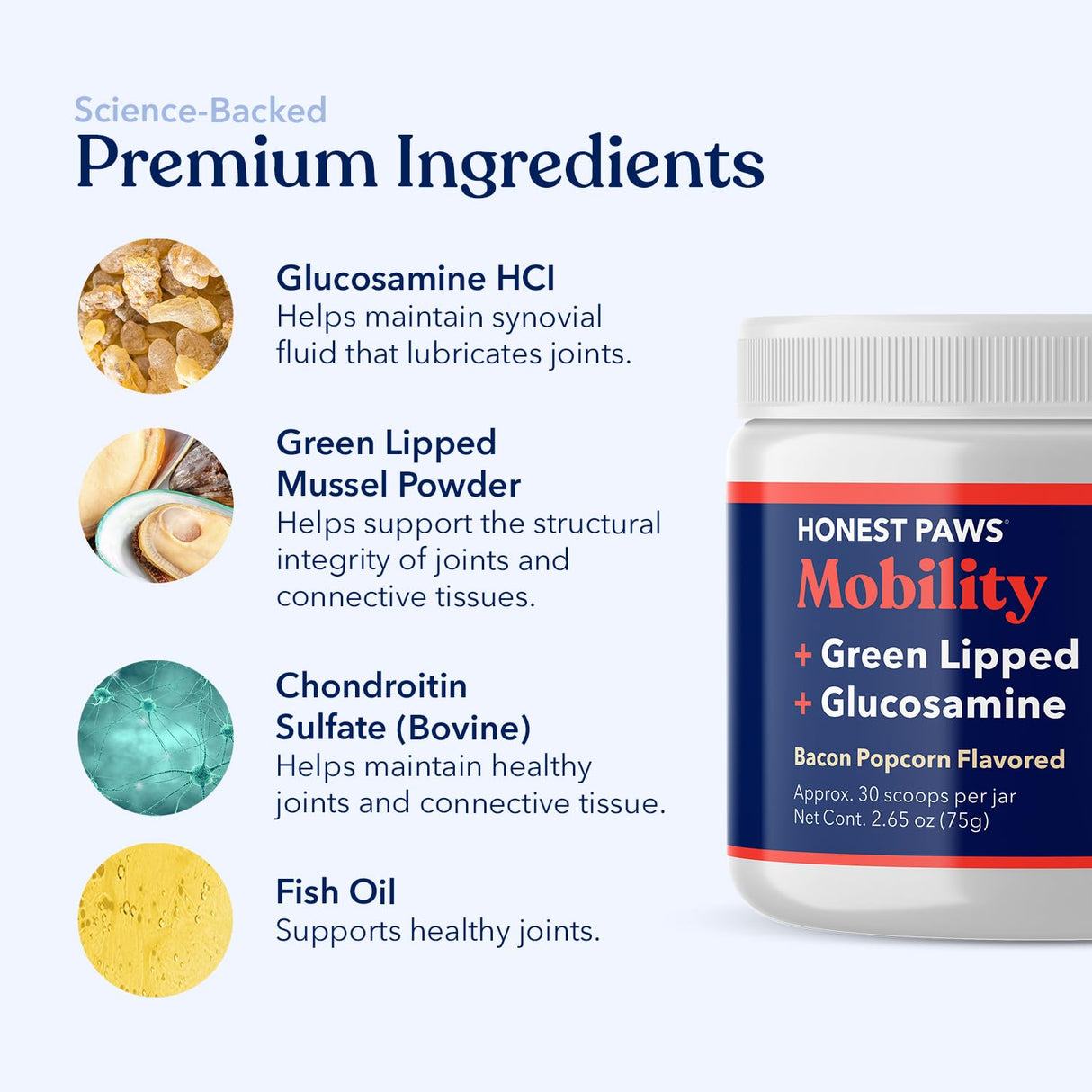 Honest Paws Glucosamine for Dogs – Joint & Mobility Supplement Powder with Green Lipped Mussel, Fish Oil & MSM – Supports Hip & Joint Health, Support Stiffness, Dog Supplies