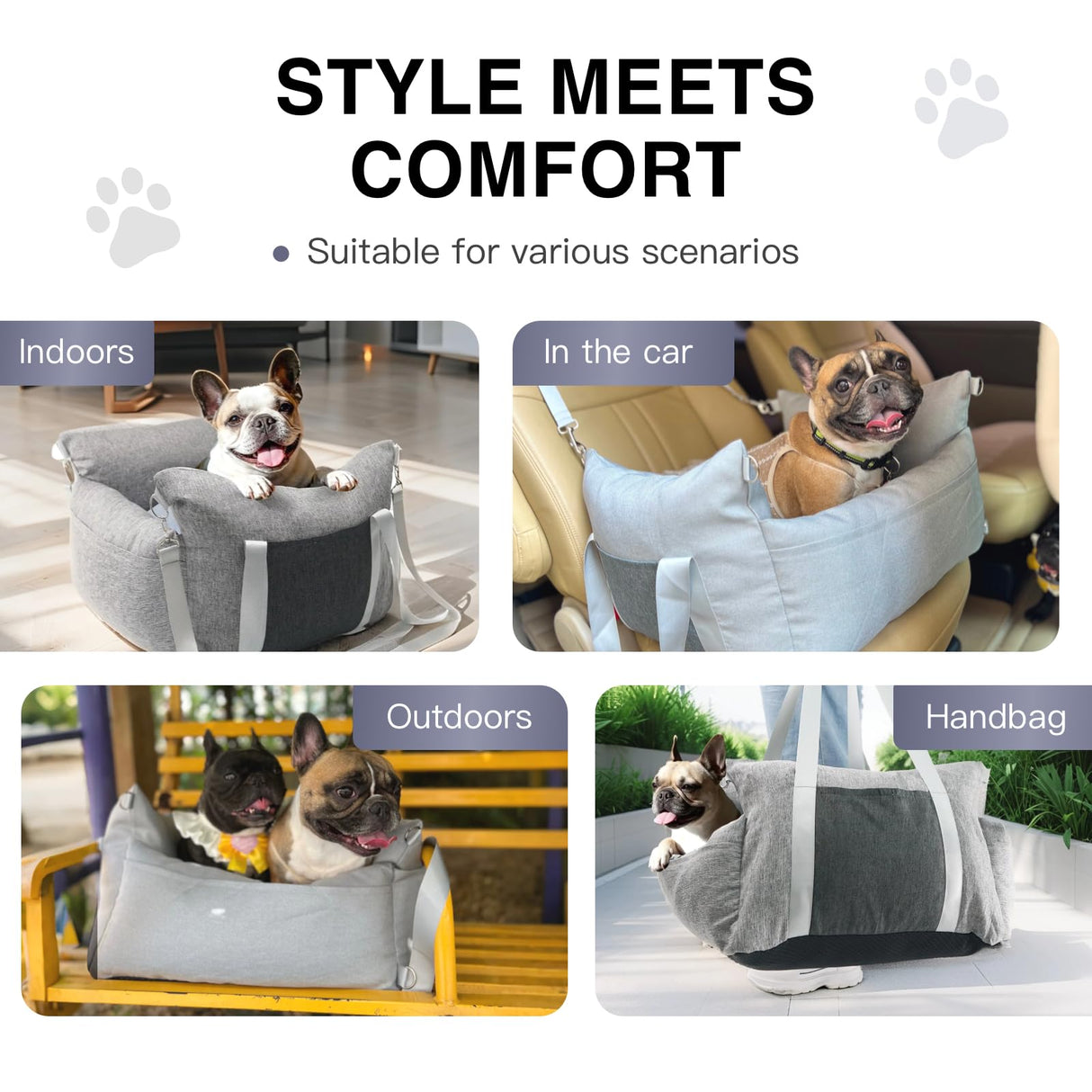 HAZOOWILL Pet Car Booster Seat for Small Dogs up to 25 lbs with Safety Straps, Storage Pockets, Travel Carrier Bed with Detachable Cover, Machine Washable (Light Gray)