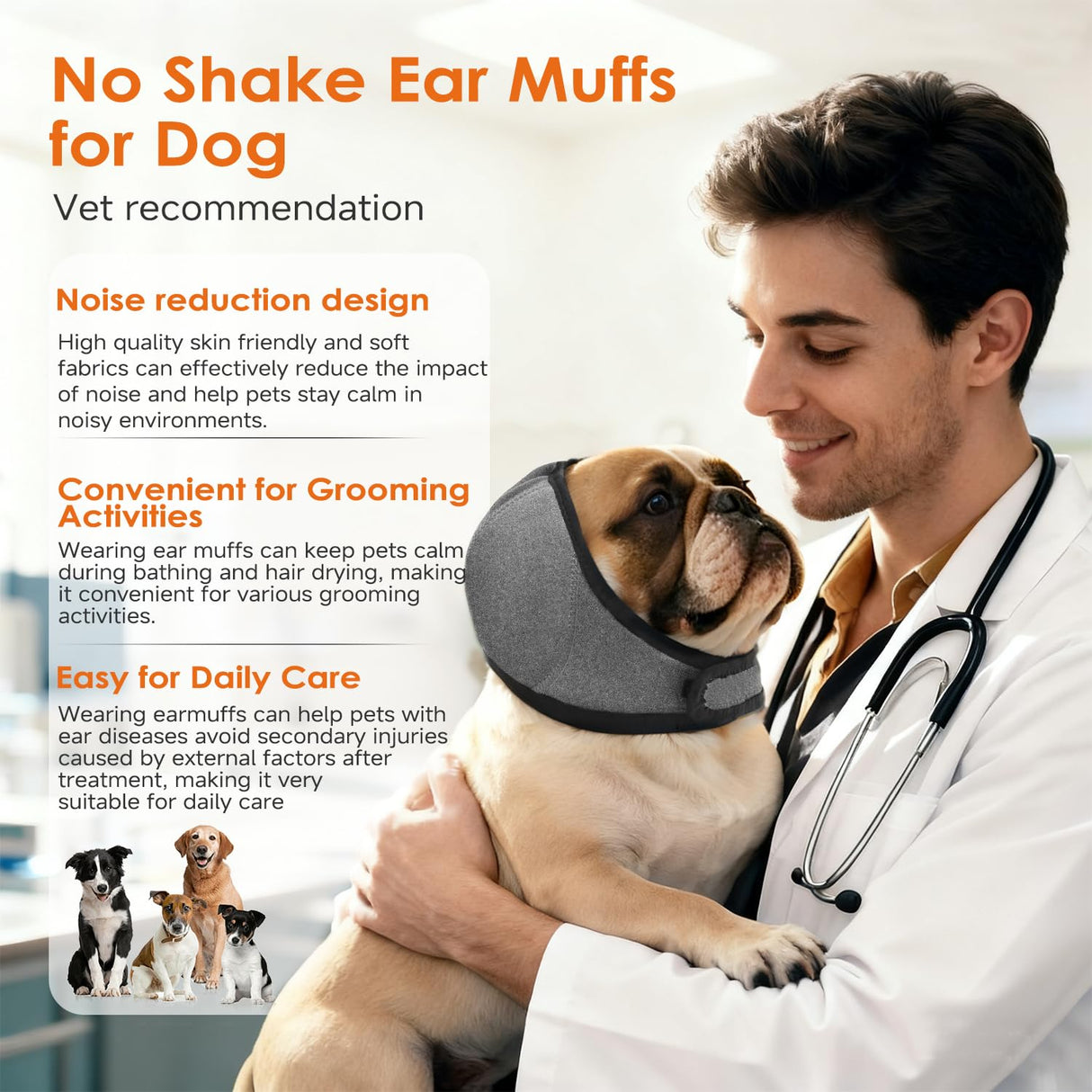 Dog Ear Muffs for Noise Protection & Bath, NoShake Ear Wrap for Hematoma, Drying & NoiseAnxiety Relief - Elastic Waterproof Dog EarProtector with Calming Cover Design for Grooming (Grey, Medium)