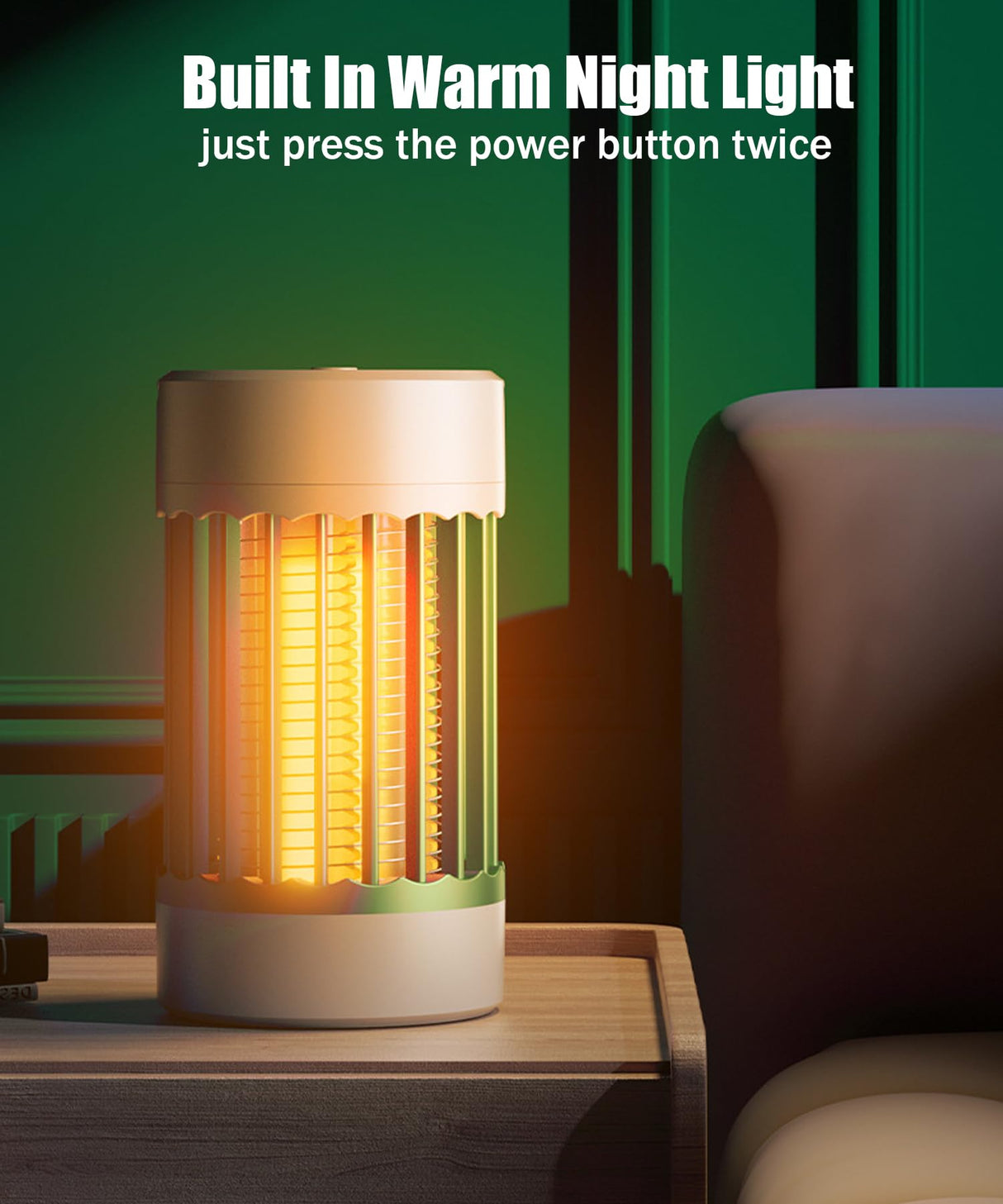 Bug Zapper Indoor & Outdoor,Electric Mosquito Zapper Killer Fly Zapper with Night Light Cordless USB Rechargeable Mosquito Repellent Outdoor Patio Fly Killer for Yard Patio Home - Green