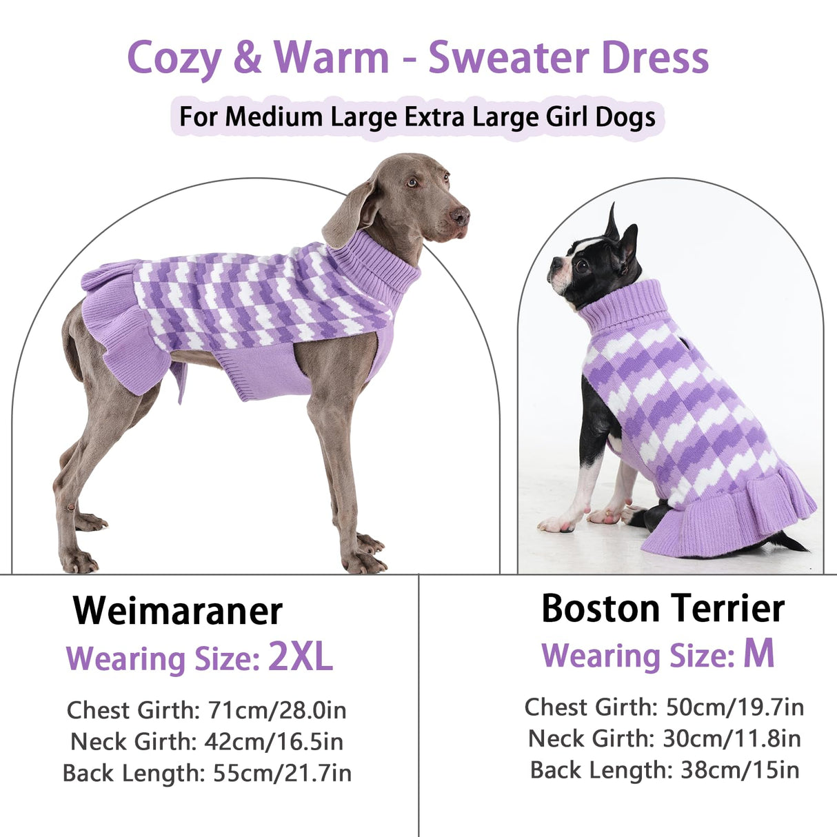 OUOBOB Dog Sweaters for Large Dogs Girl, Dog Sweater Dress with Leash Hole, Thick Turtleneck Knitwear for Female Dogs, Warm Fall Winter Dress for Cold Weather, Thanksgiving, Christmas - Purple XXL
