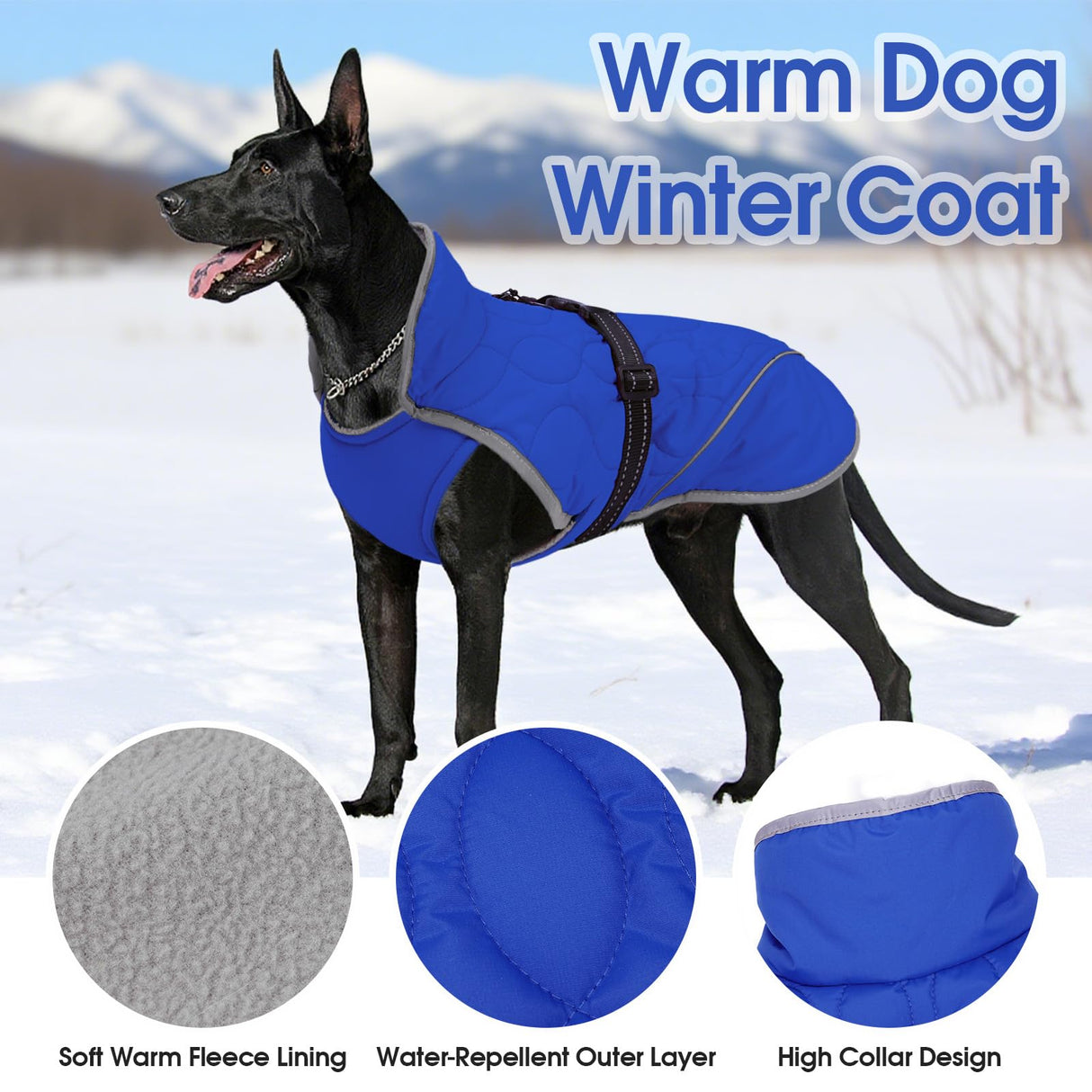 IDOMIK Dog Winter Jacket, Adjustable Waterproof Dog Warm Coat with Fleece Lining, Turtleneck Windproof Cold Weather Coats for Winter, Reflective Warm Snow Jacket for Chihuahua Yorkshire,Blue,XS