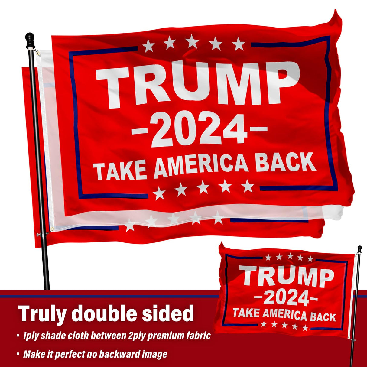 WHGJ Trump 2024 Flag Take America Back - Double Sided 3x5 ft, Heavy Duty 3 Ply Durable Polyester - Red Donald Trump President Flags Merchandise for Outdoor Indoor Fade Resistant Banner Decor