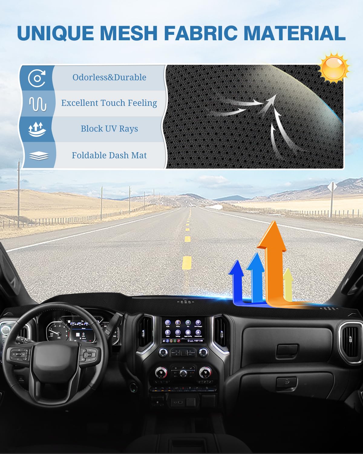 FIILINES Dash Cover Compatible with Chevy Chevrolet Tahoe Suburban/GMC Sierra Yukon 2015-2020 Dashboard Mat Cover Sunshade Nonslip Mesh Protector No Glare Accessories