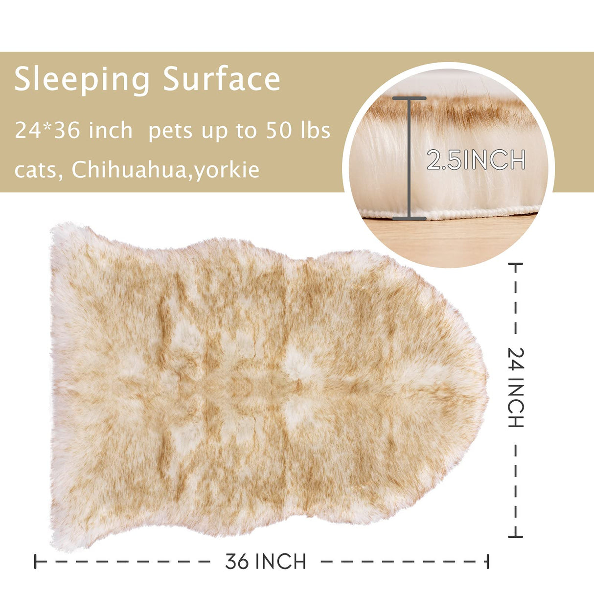 Asrug Faux Fur Dog Rug Plush and Fluffy Dog Mat Ultra Cozy Pet Throw Rug for Dogs Cats, Luxury Soft Faux Sheepskin Cover Seat Pad Shag Fur Area Rugs for Bedroom, 24 by 36 inches (Brown&White)