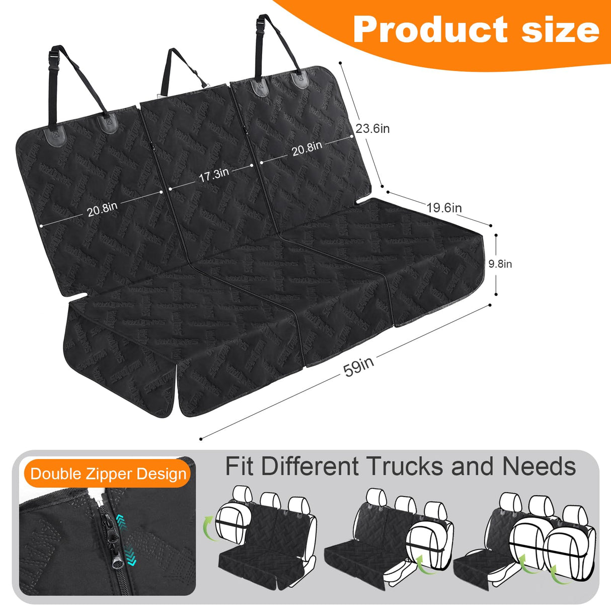 Sanqitara Dog Car Seat Cover for Back Seat, Waterproof & Scratch - Resistant Pet Seat Protector with Elastic Straps, Universal Fit for Ford F - Series/Toyota Tacoma/Ram Pickup & More Trucks