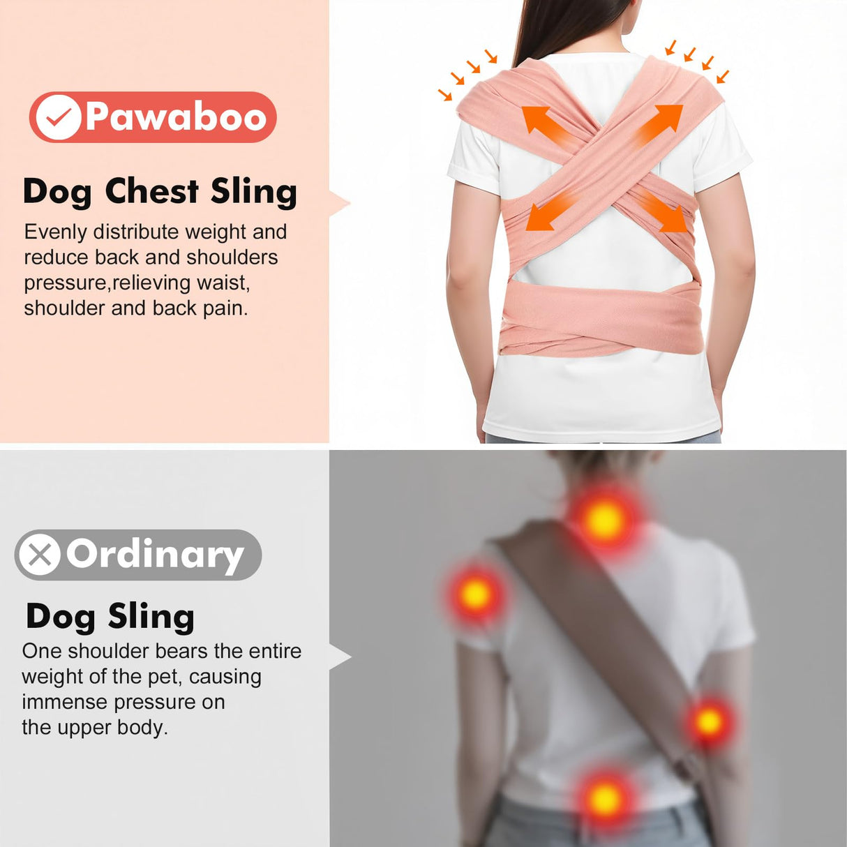 Pawaboo Pet Sling Carrier for Small Dogs and Cats, Hands Free Dog Carriers Sling, Anti-Anxious Soft Cotton Front Facing Cat Carrier Papoose, Puppy Kitten Pouch Reduce Back Neck Pain, Pink