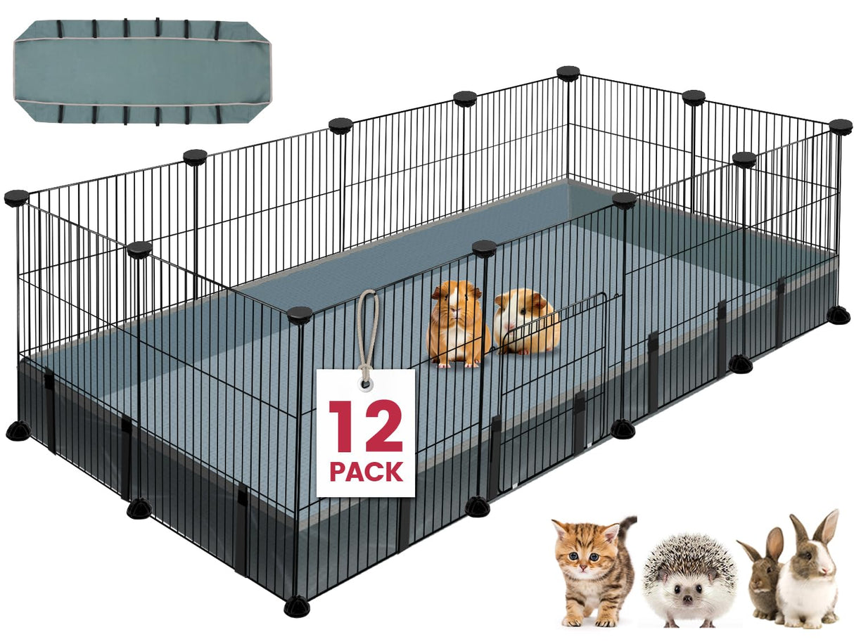 VISCOO 12 Panels Small Animal Playpen, 48" x 24" x 16" Pet Playpen with Waterproof Mat, C&C Cage for Guinea Pigs, Puppy Play Pen, Bunny Playpen, Indoor Outdoor Portable Metal Wire Yard Fence