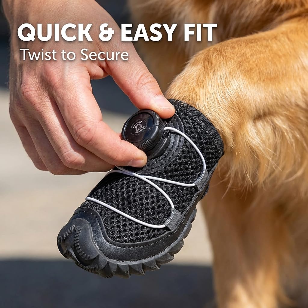 4 Pack Dog Boots with Dial Adjustment, Breathable Mesh Dog Shoes, Anti-Slip Sole Paw Protectors for Outdoor Walking, Hiking, Hot Pavement and Rain, for Small Medium Dogs (Blue, 6 (28-52lbs))