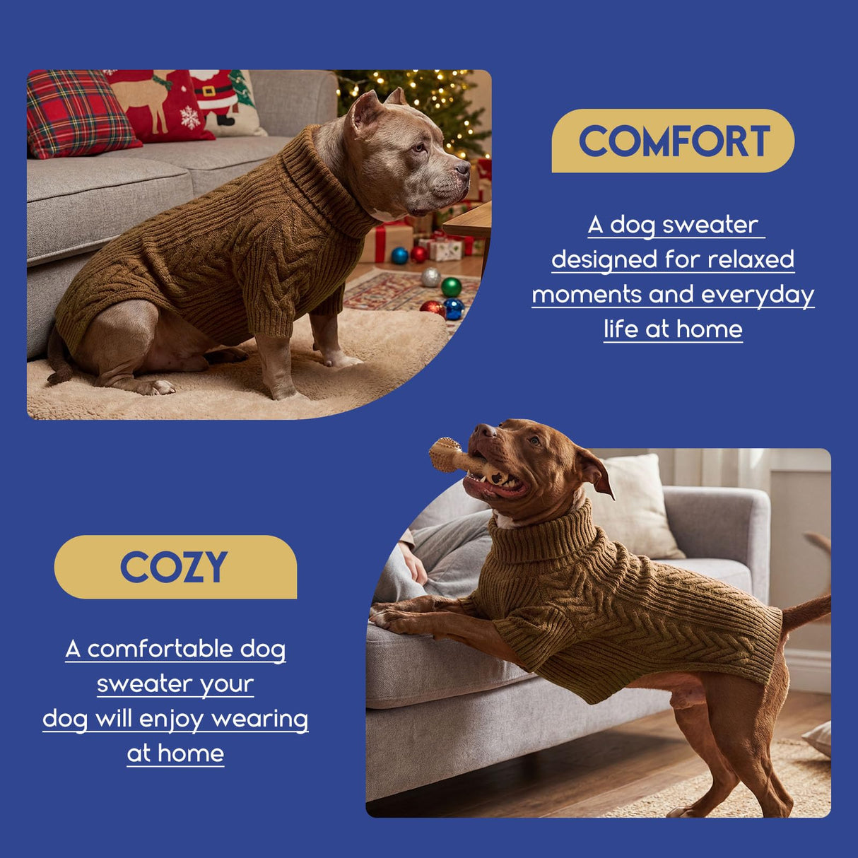 ASENKU Dog Sweater, Dog Sweaters for Medium Dogs, Warm Pullover Doggie KnitTurtleneck Warm Clothes for French Bulldog, Boston Terrier(Coffee, M)