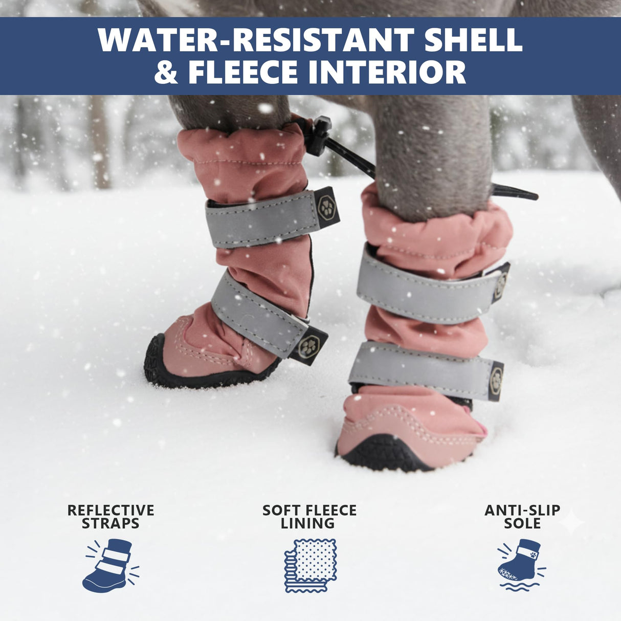 Spark Paws Dog Rainboots, Waterproof Dog Shoes for Medium to Large Dogs, Non Slip, Dog Booties and Paw Protectors - 4PCS Doggie Hiking Boots with Reflective Straps - Pink