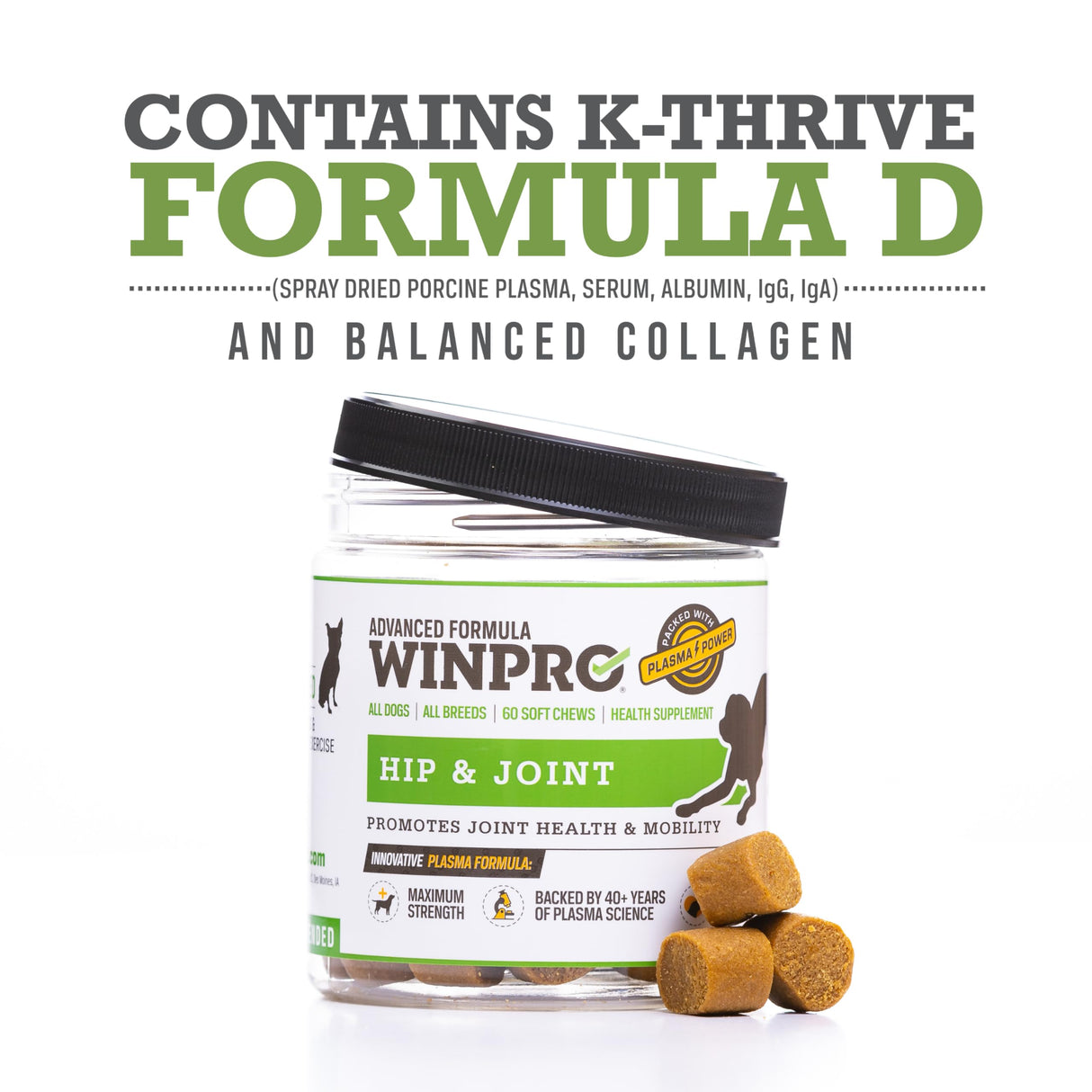 WINPRO Hip & Joint Supplement for Dogs - Plasma Powered Soft Chews for Joint Health & Mobility – Fast-Acting with Collagen & Natural Ingredients for Dogs of All Breeds – 60 Chews