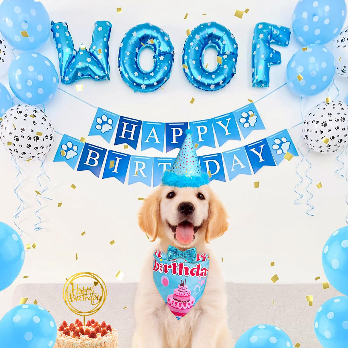 Floofelove 9Pcs Boy Gril Dog Birthday Decorations - Boy Dog Birthday Hat Party Supplies with Birthday for Dogs Hat Bandana Banner & Balloons Bow tie Outfits