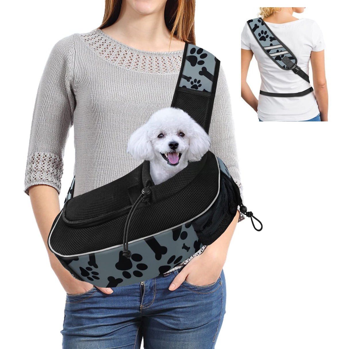 Gloppie Dog Carriers for Small Dogs Hands Free Pet Carrier Mesh Travel Dog Sling Bag Comfortable Puppy Carrier for Dogs Below 10 lbs Cute Grey M