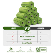 Load image into Gallery viewer, Certified Compostable Dog Poop Bags-270Bags 18Rolls, Poop Bags for Dogs Made of Cornstarch - ASTM D6400 By USA, Leakproof Easy Open, Unscented Dog Waste Bags (Green)