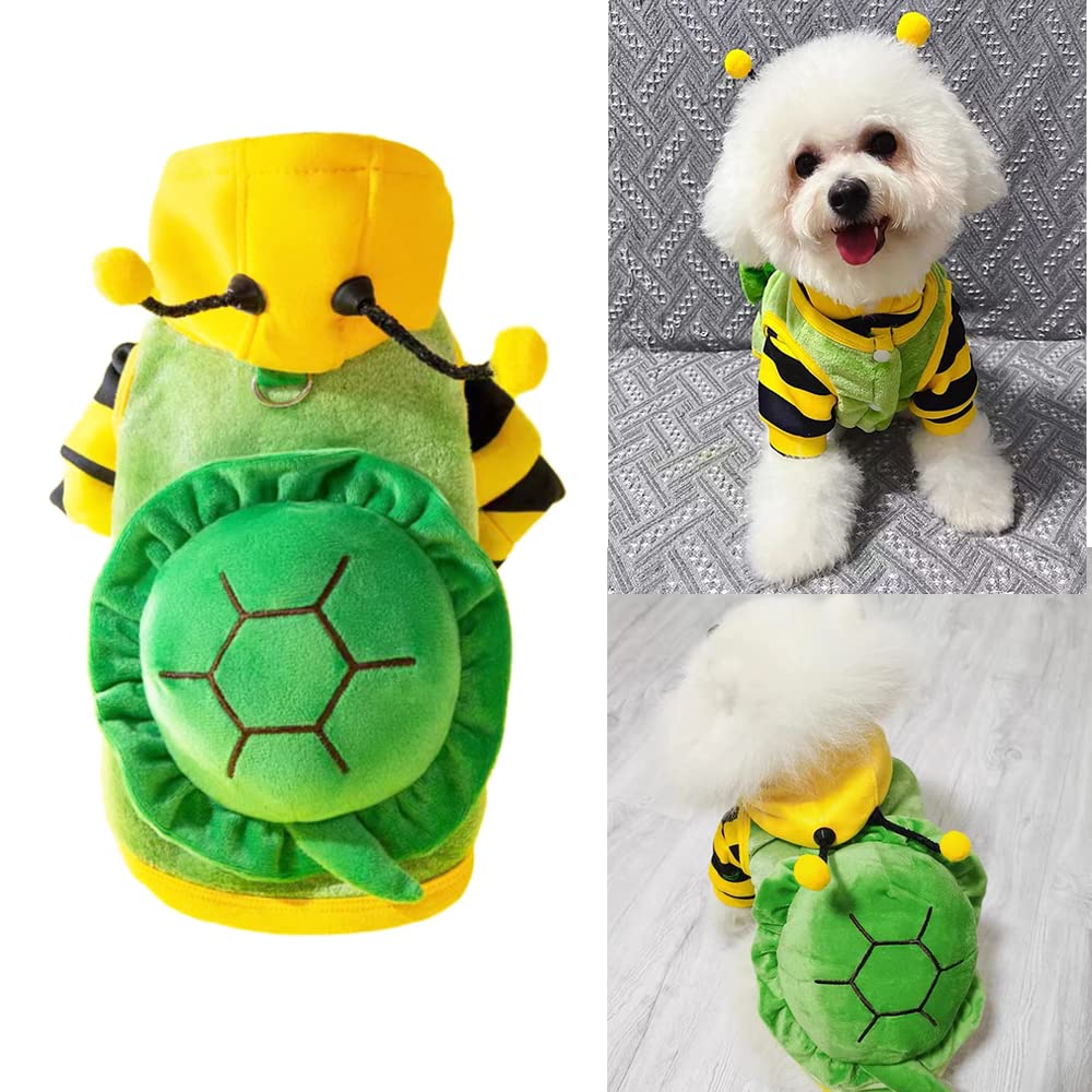 Anelekor 2 PCS Funny Warm Small Dog Clothes Halloween Pet Bee Costume Winter Puppy Hoodies and Vest Sets Flannel Jacket with D-Ring for Cats Dogs (Green, Large)