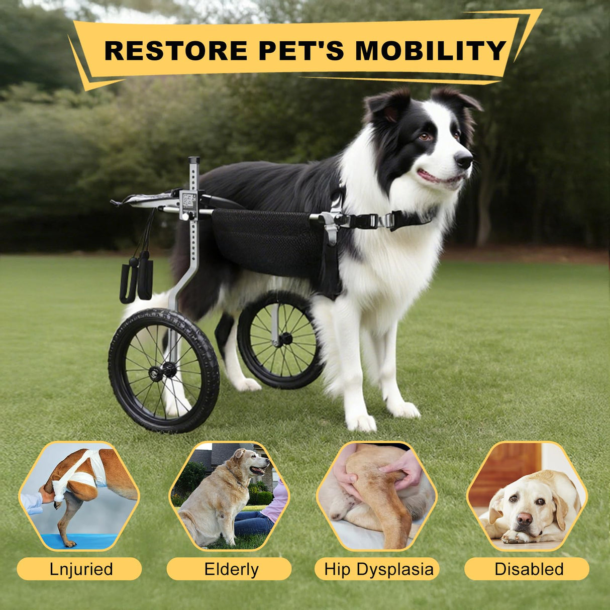 Virbraroo Dog Wheelchair for Back Legs – Lightweight Adjustable Mobility Aid for Medium & Large Dogs - Ideal for IVDD, Arthritis & Injury Recovery