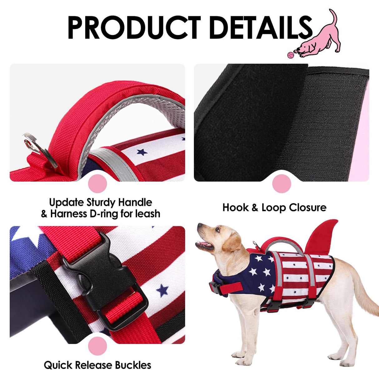 AOFITEE Dog Life Jacket, Dog Life Vest for Swimming, Shark Dogs Swimming Vest with Rescue Handle and Reflective Stripe, Ripstop Pet Float Coat Swimsuit Lifesaver Small Medium Large Dogs Blue XS