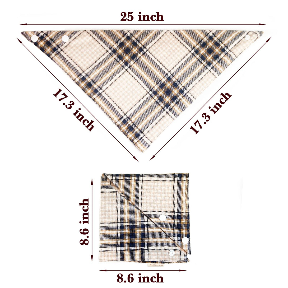 Spring 5PCS Dog Bandanas with Buttons - Thick Triangle Bibs Dual Layer Soft Cotton Scarf for Small Medium Large Boy Girl Puppy Cat Pet Plaid Kerchief Costumes Outfits