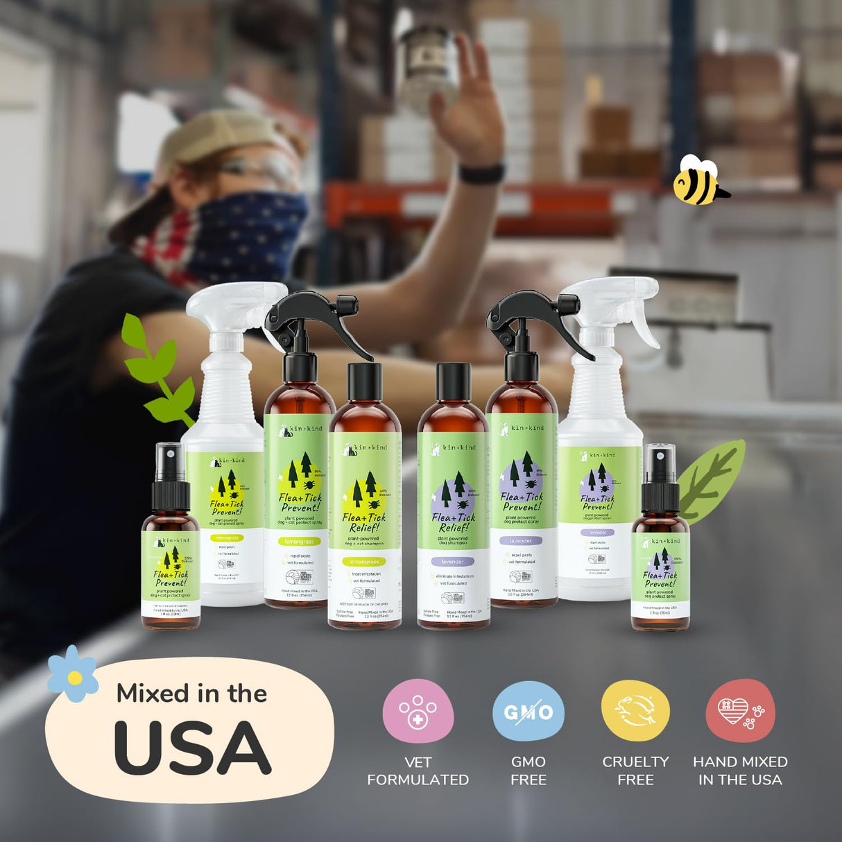 kin+kind Flea and Tick Spray for Dogs – Plant Based Flea Spray with Rosemary, Lavender & Cedarwood Oil – Pet Supplies for Bugs and Pests – Flea & Tick Pet Spray Prevention 12 fl oz