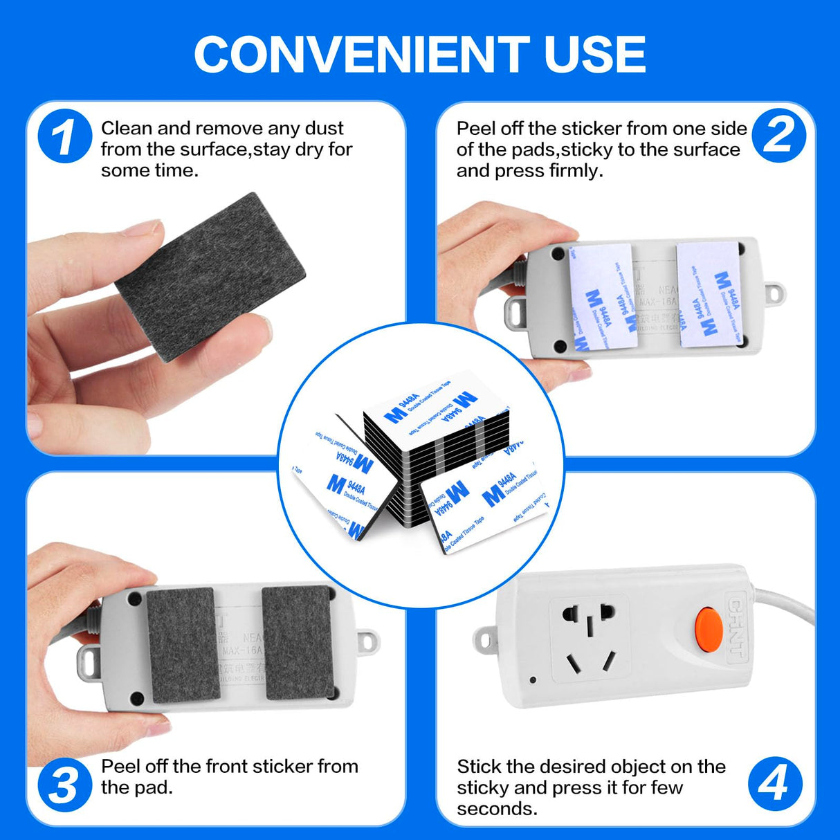 Moeey Double Sided Adhesive Pads,Heavy Duty Mounting Tape,48Pcs 3mm Thickness Pre-Cut Foam Tape,Super-Sticky Black Strong Pads Rectangle Shape Waterproof for Walls Picture, Car, Home, Office