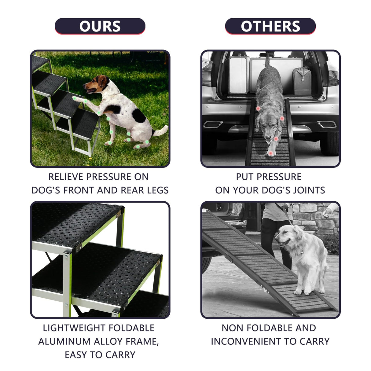PENSUN Dog Ramps for Small & Big Dogs Portable Folding Pet Stairs with Nonslip Surface Foldable Truck Ramp Stairs for Car, SUV and Trucks, Supports Up to 250LBS, 6 Steps