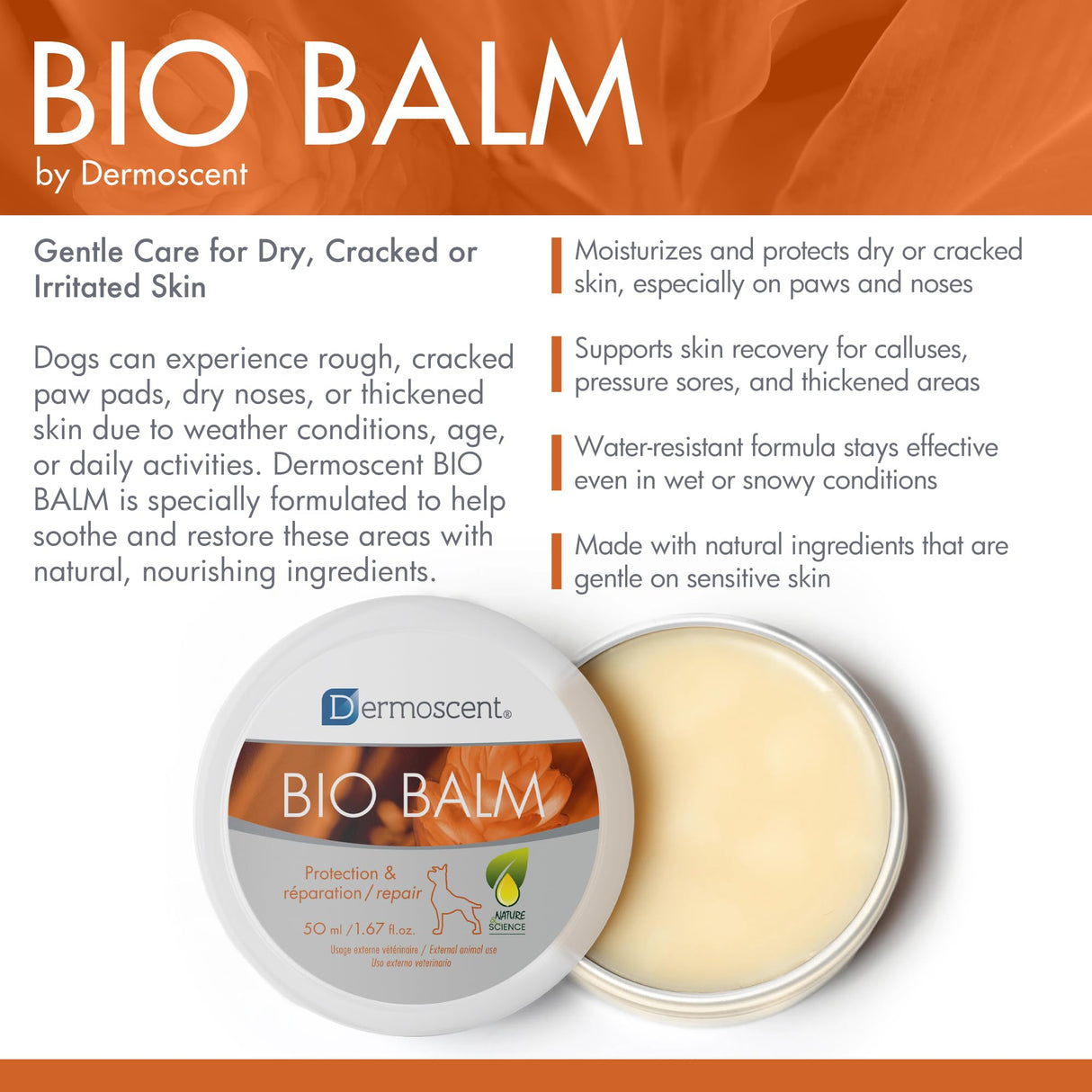 Dermoscent | Bio Balm | Natural, Organic, Healing Dog Paw Balm | Skin & Paw Soother For Dogs With Dry, Cracked, & Rough Paws | Veterinarian-Approved Paw Pad Moisturizer & Protector