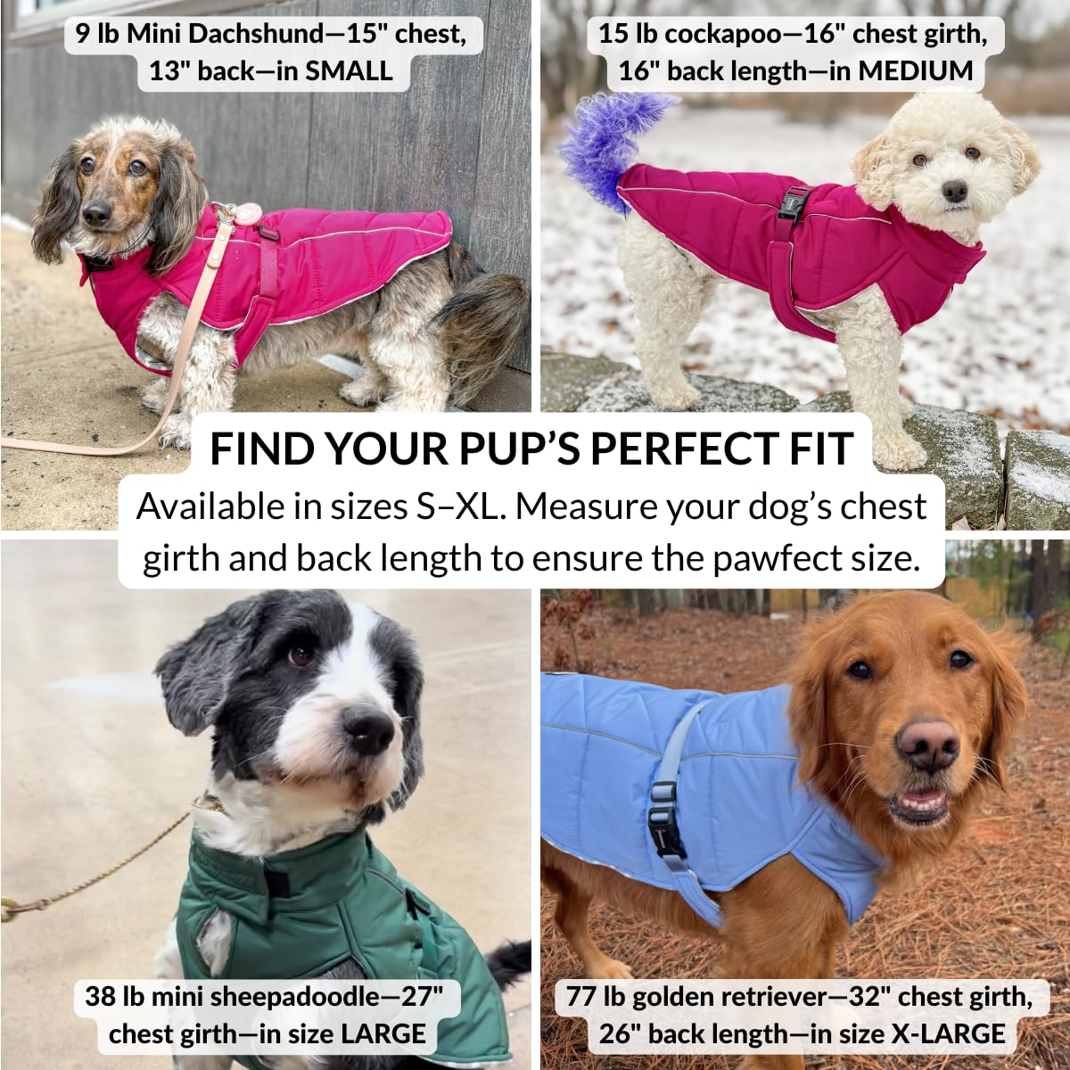 DJANGO Insulated Winter Dog Coat – Warm, Water-Repellent Puffer Jacket for Small Dogs, Dachshunds & Puppies – Adjustable, Reflective Cold-Weather Dog Coat with Harness Hole – Firelight Red, Small