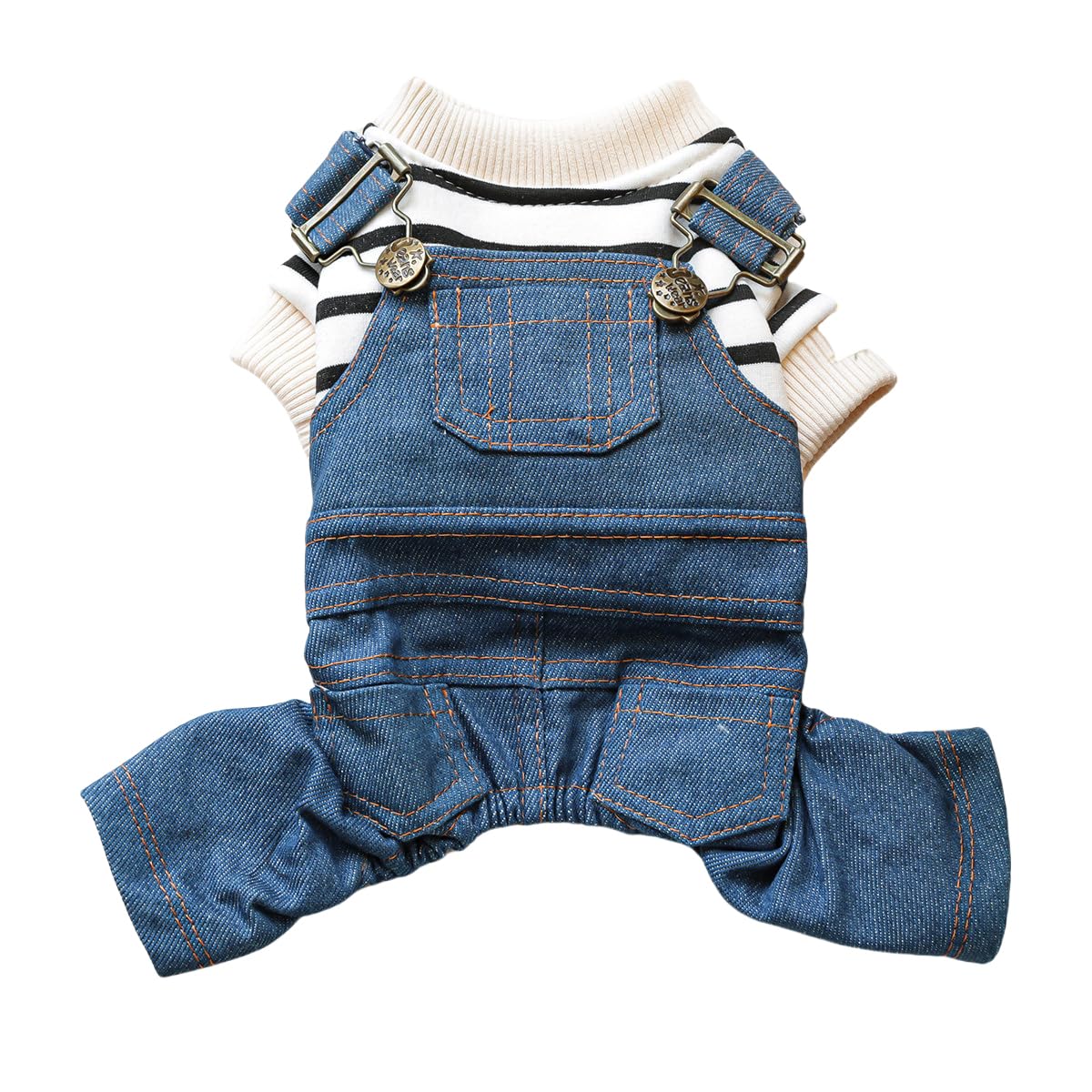 Dog Denim Overalls Puppy Cute Striped Four Legs Shirt Clothes Small Dogs Girl Boy Jean Jumpsuit Coats Dog Cat Classic Denim Costume Chihuahua Yorkie Clothes Christmas Holiday Birthday Outfits